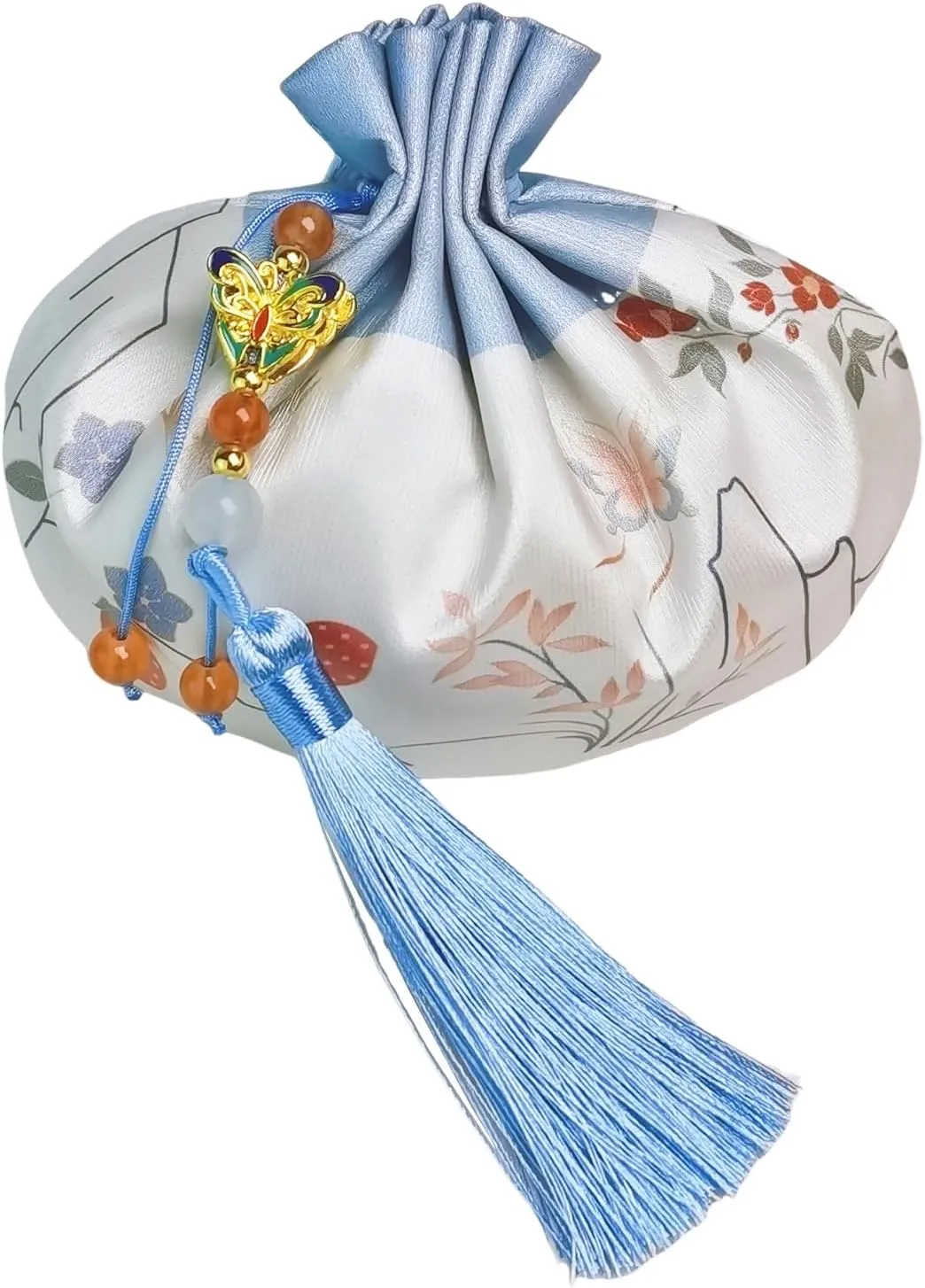 Chinese Hanfu Silk Pouch - Mini Coin Purse, Drawstring Bag, Jewelry & Gift Bag (Blue)