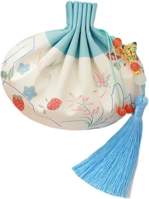 Chinese Hanfu Silk Pouch - Mini Coin Purse, Drawstring Bag, Jewelry & Gift Bag (Blue)