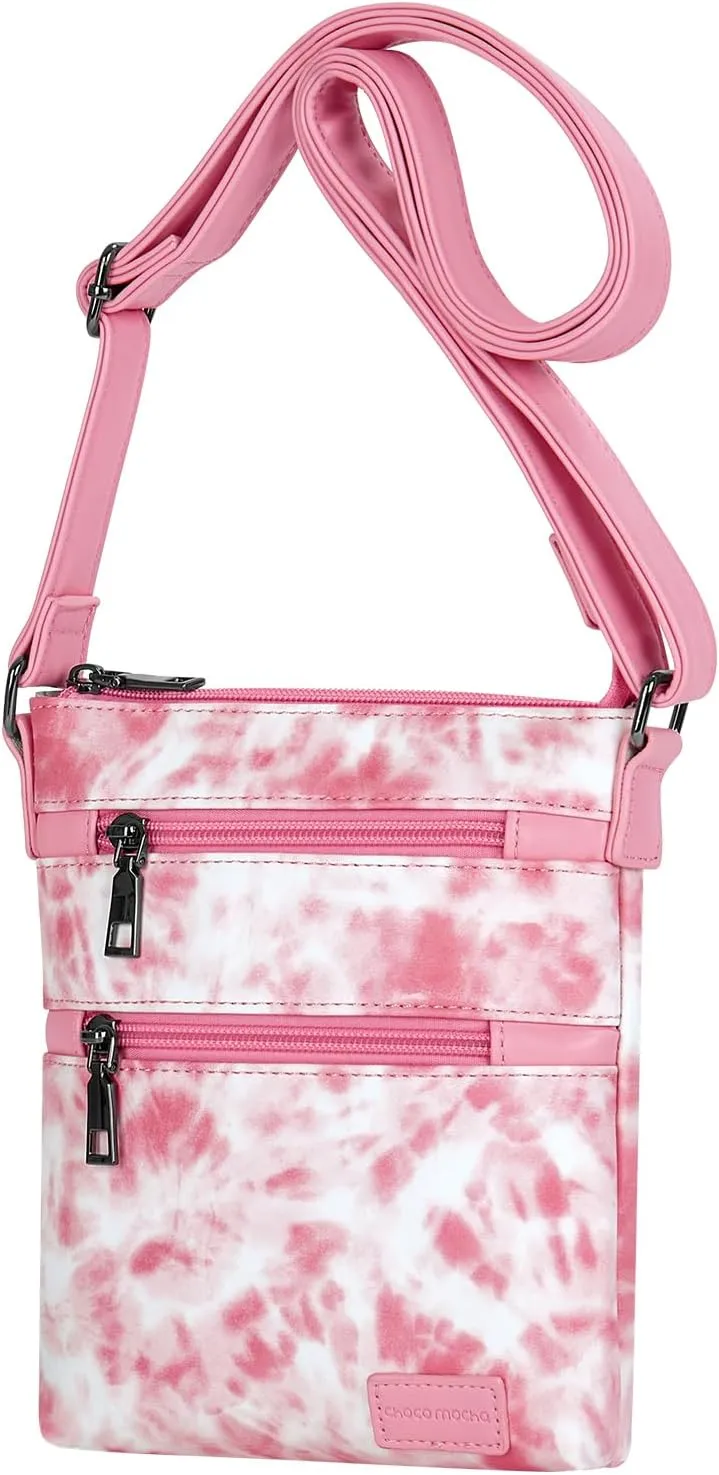 Choco Mocha Leather Crossbody Purse for Girls Triple Zipper