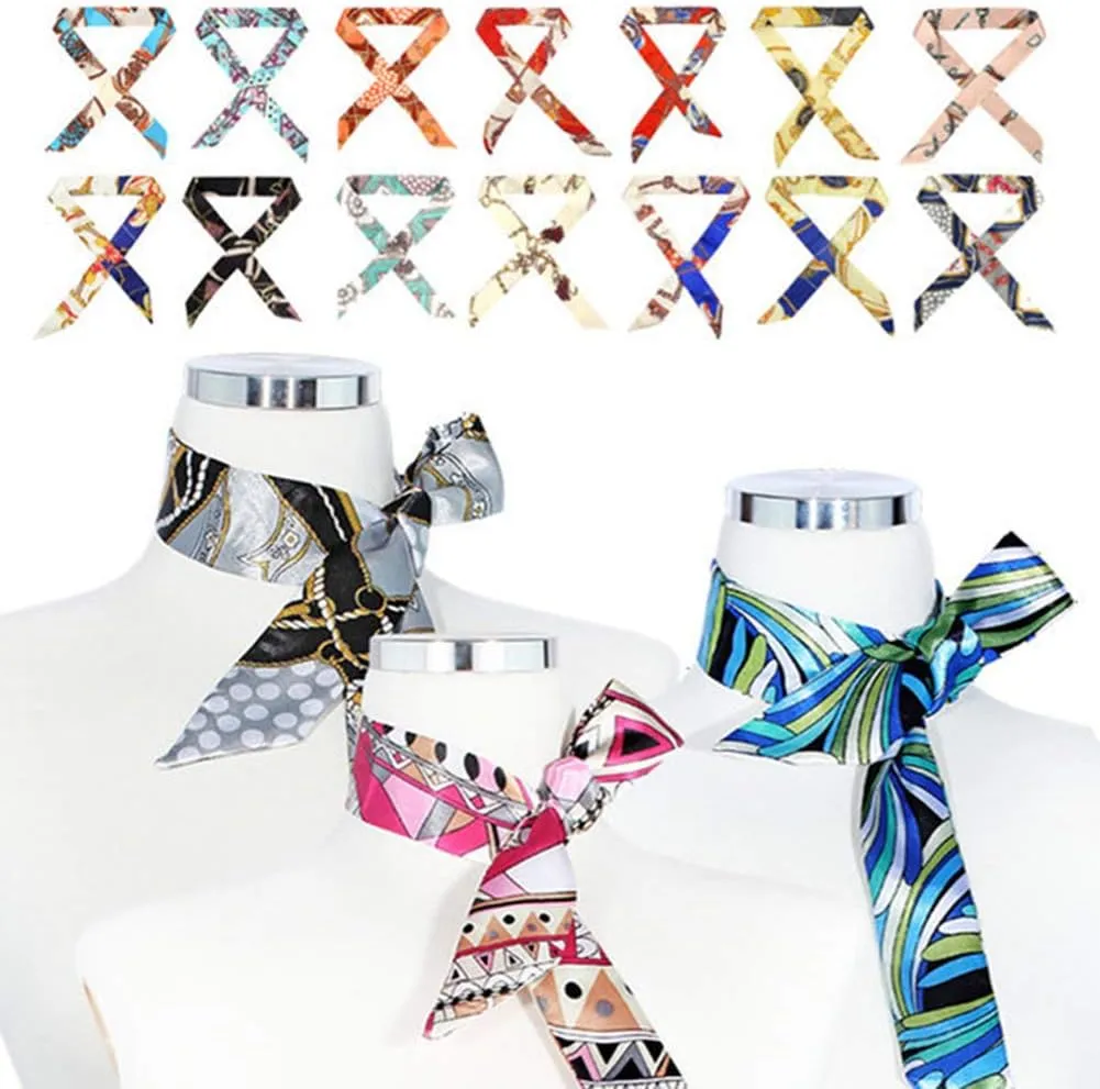 CHUNG 20/24/25 Pcs Skinny Neckerchief Hair Scarf Headband Handbag Handle Wrap Ribbon Tie for Women Fashion Decoration