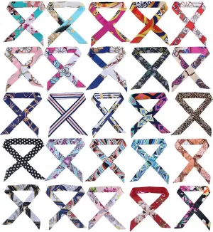 CHUNG 20/24/25 Pcs Skinny Neckerchief Hair Scarf Headband Handbag Handle Wrap Ribbon Tie for Women Fashion Decoration