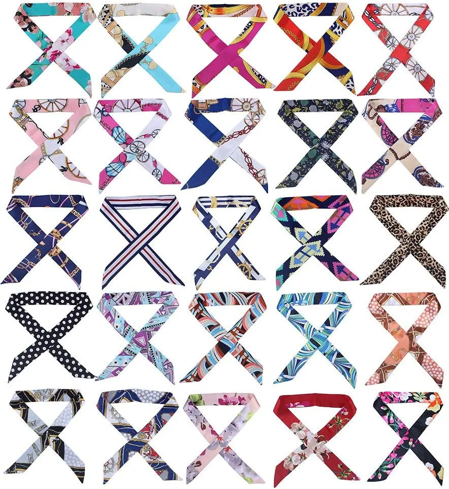 CHUNG 20/24/25 Pcs Skinny Neckerchief Hair Scarf Headband Handbag Handle Wrap Ribbon Tie for Women Fashion Decoration