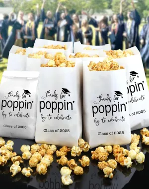 Class of 2025 Thanks for Popping By to Celebrate Popcorn Bags Graduation Party Favors Popcorn Treat Snack Goodie Paper Bags Grease Resistant (100)