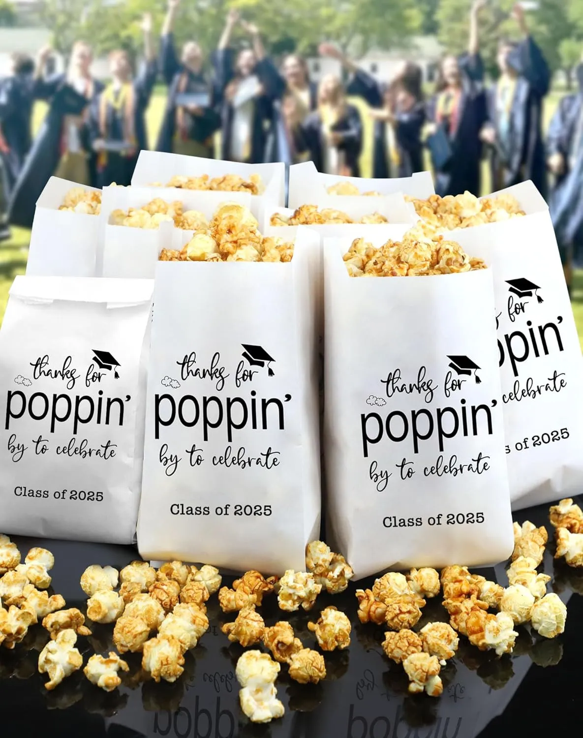 Class of 2025 Thanks for Popping By to Celebrate Popcorn Bags Graduation Party Favors Popcorn Treat Snack Goodie Paper Bags Grease Resistant (100)