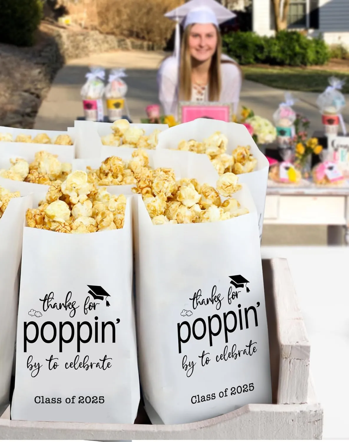 Class of 2025 Thanks for Popping By to Celebrate Popcorn Bags Graduation Party Favors Popcorn Treat Snack Goodie Paper Bags Grease Resistant (100)