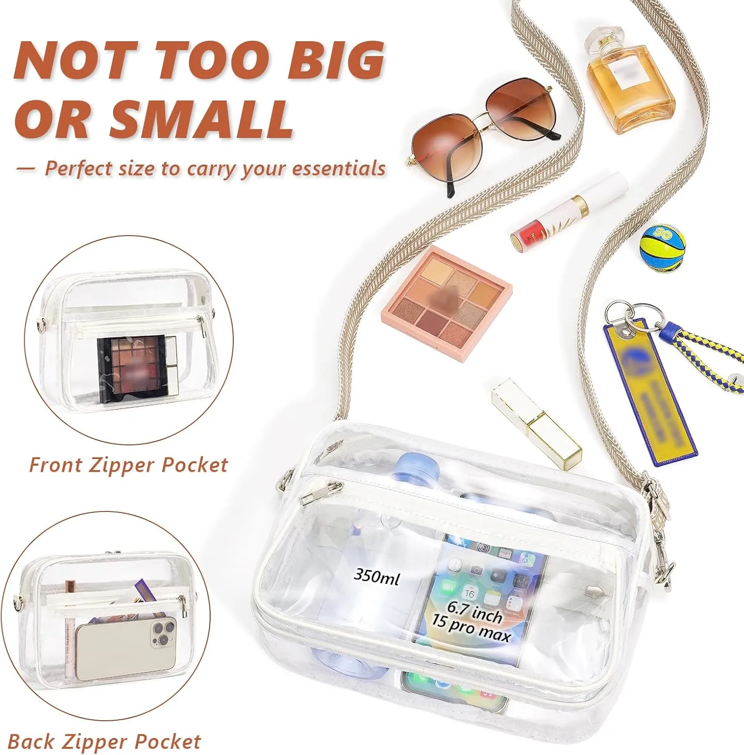 Clear Bag for Stadium Events with 2 Long Straps, See Through Purse for Women Crossbody Bag Concert Stadium Approved