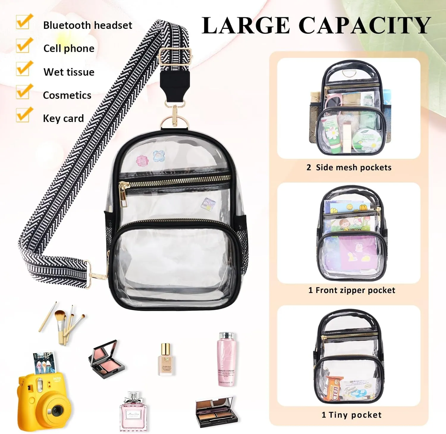 Clear Bag Stadium Approved Events Concerts Sports Outdoors Water Bottle Holder,Clear Purse for Women Men Handbags
