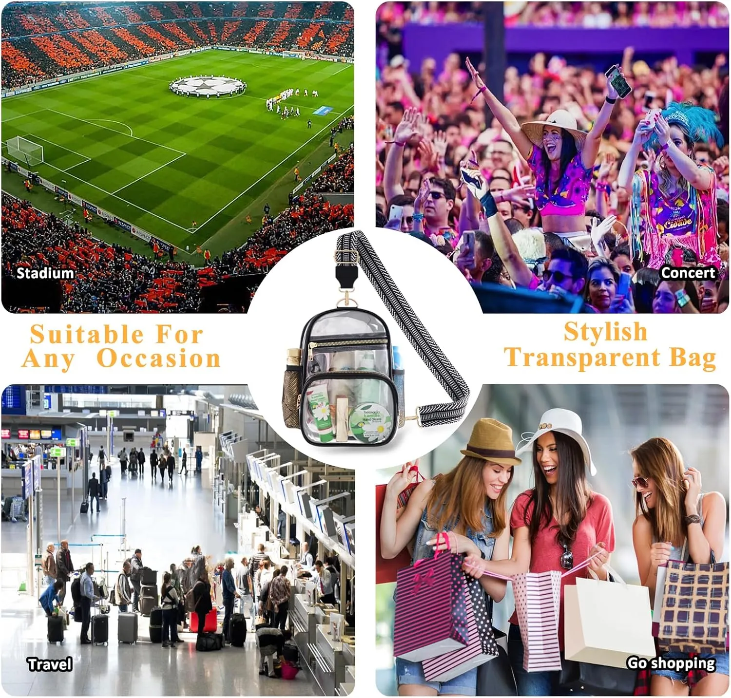 Clear Bag Stadium Approved Events Concerts Sports Outdoors Water Bottle Holder,Clear Purse for Women Men Handbags