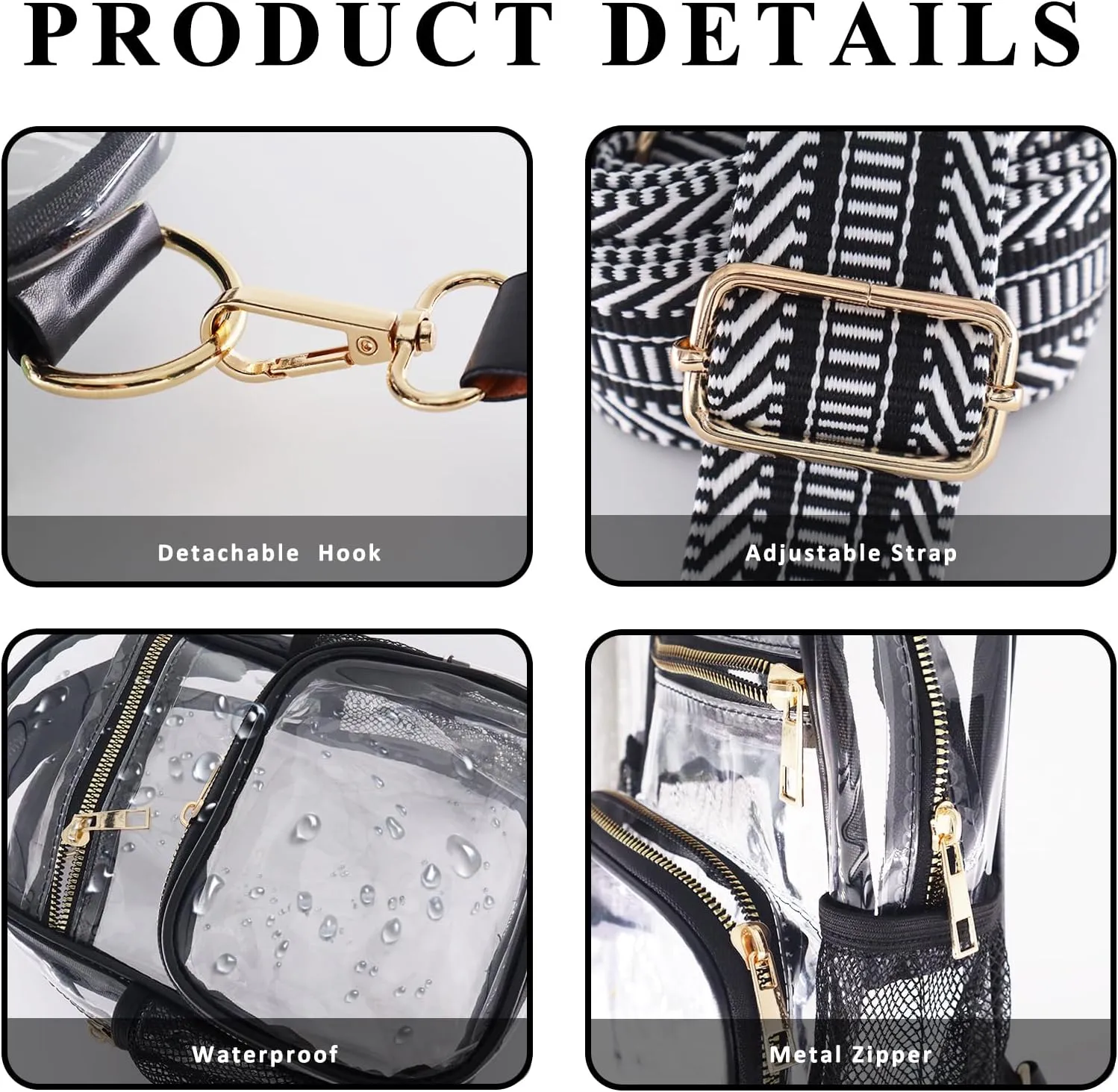 Clear Bag Stadium Approved Events Concerts Sports Outdoors Water Bottle Holder,Clear Purse for Women Men Handbags