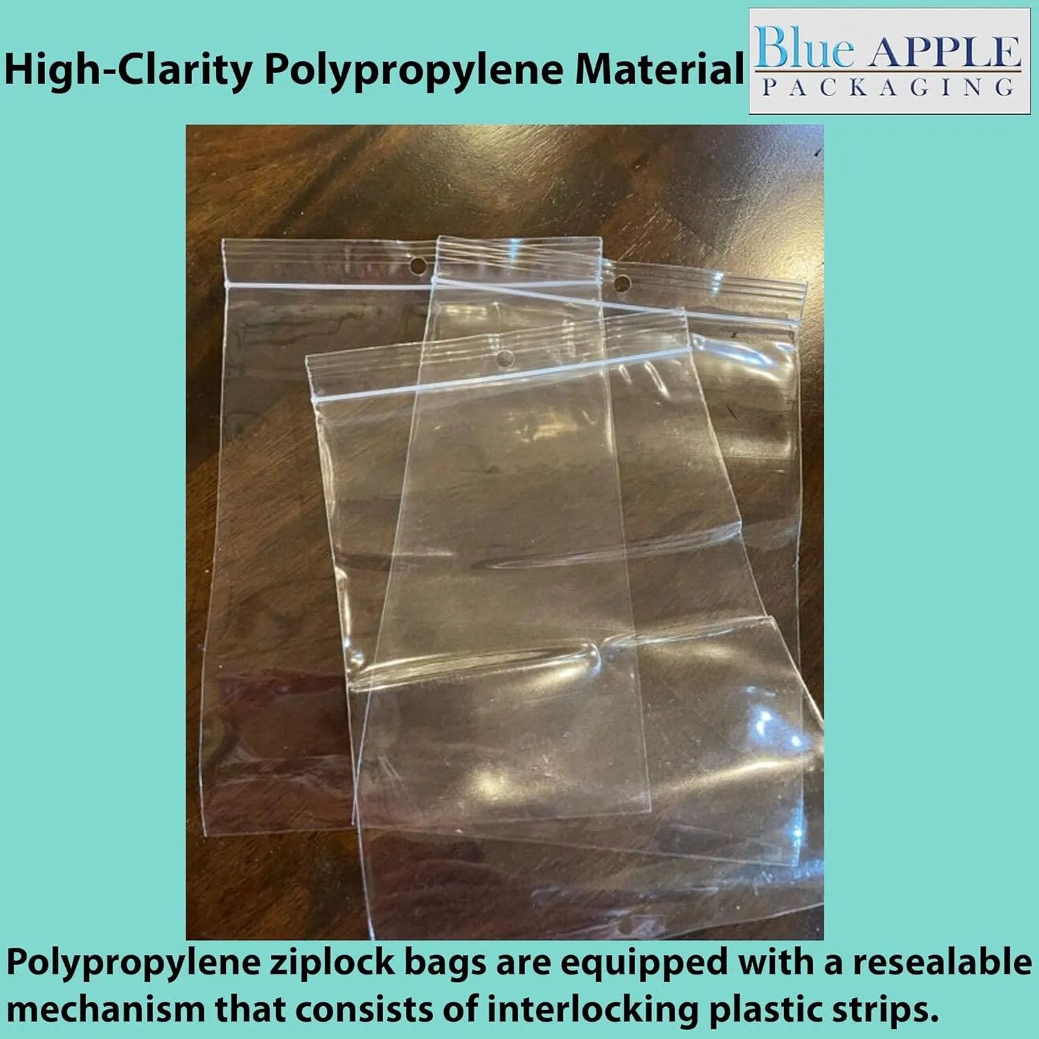 Clear Plastic Polypropylene Zip Bags - 6 x 8 & (100 Bags) 2 Mil Hang Hole for Display, Durable Poly Baggies with Resealable Zip Top Lock