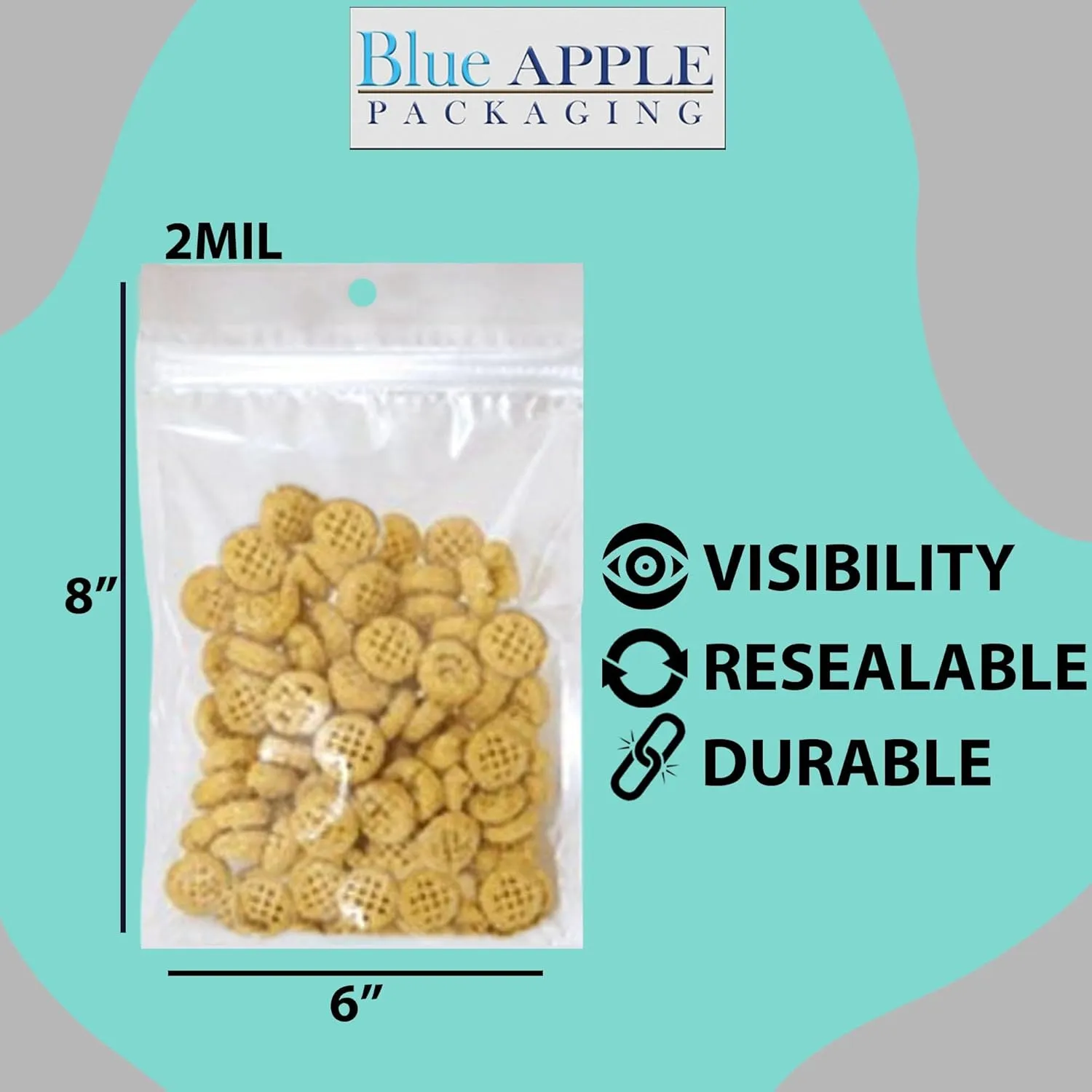 Clear Plastic Polypropylene Zip Bags - 6 x 8 & (100 Bags) 2 Mil Hang Hole for Display, Durable Poly Baggies with Resealable Zip Top Lock