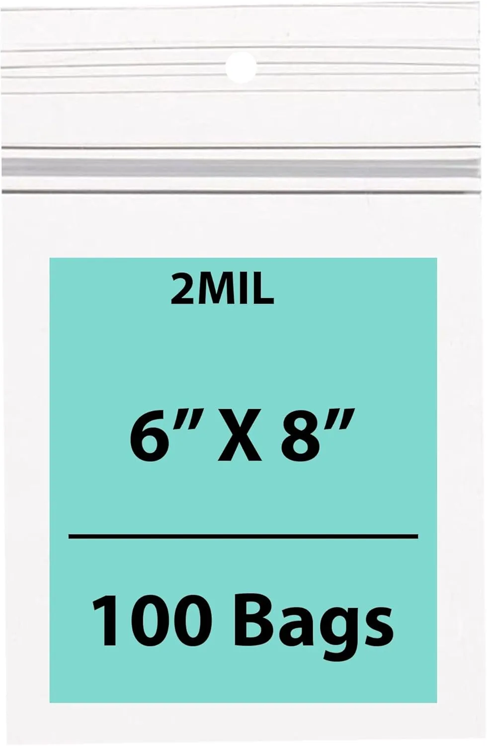 Clear Plastic Polypropylene Zip Bags - 6 x 8 & (100 Bags) 2 Mil Hang Hole for Display, Durable Poly Baggies with Resealable Zip Top Lock