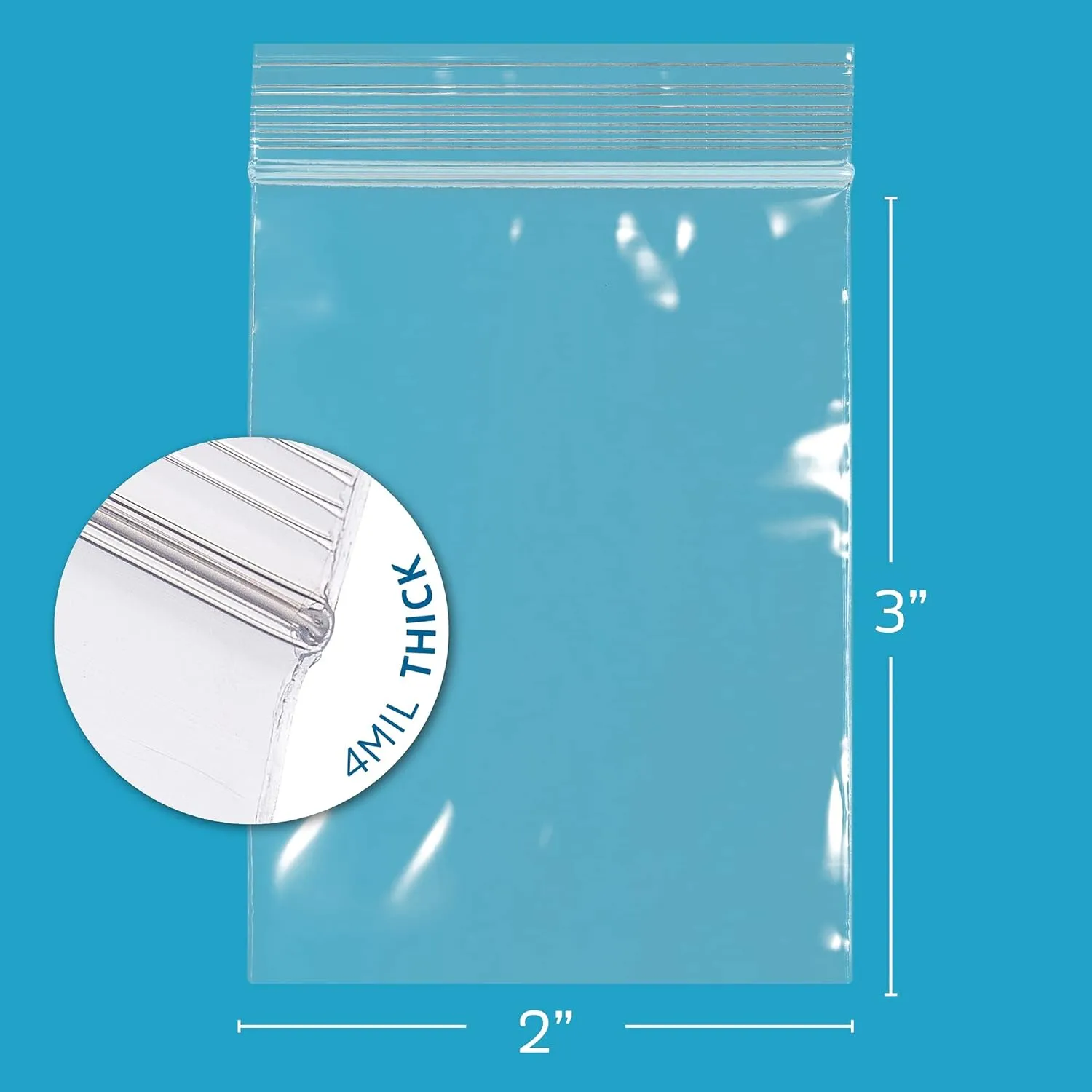 Clear Plastic Reusable Zip Bags - Bulk GPI Case of 1000 2" X 3" 4 Mil Thick Heavy Duty, Strong & Durable Poly Baggies with Resealable Zip Top Lock for Travel, Storage, Packaging & Shipping.