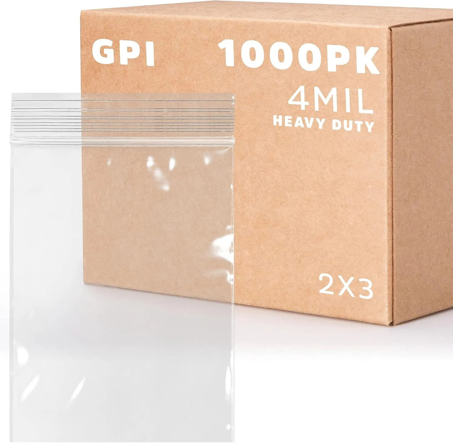 Clear Plastic Reusable Zip Bags - Bulk GPI Case of 1000 2" X 3" 4 Mil Thick Heavy Duty, Strong & Durable Poly Baggies with Resealable Zip Top Lock for Travel, Storage, Packaging & Shipping.