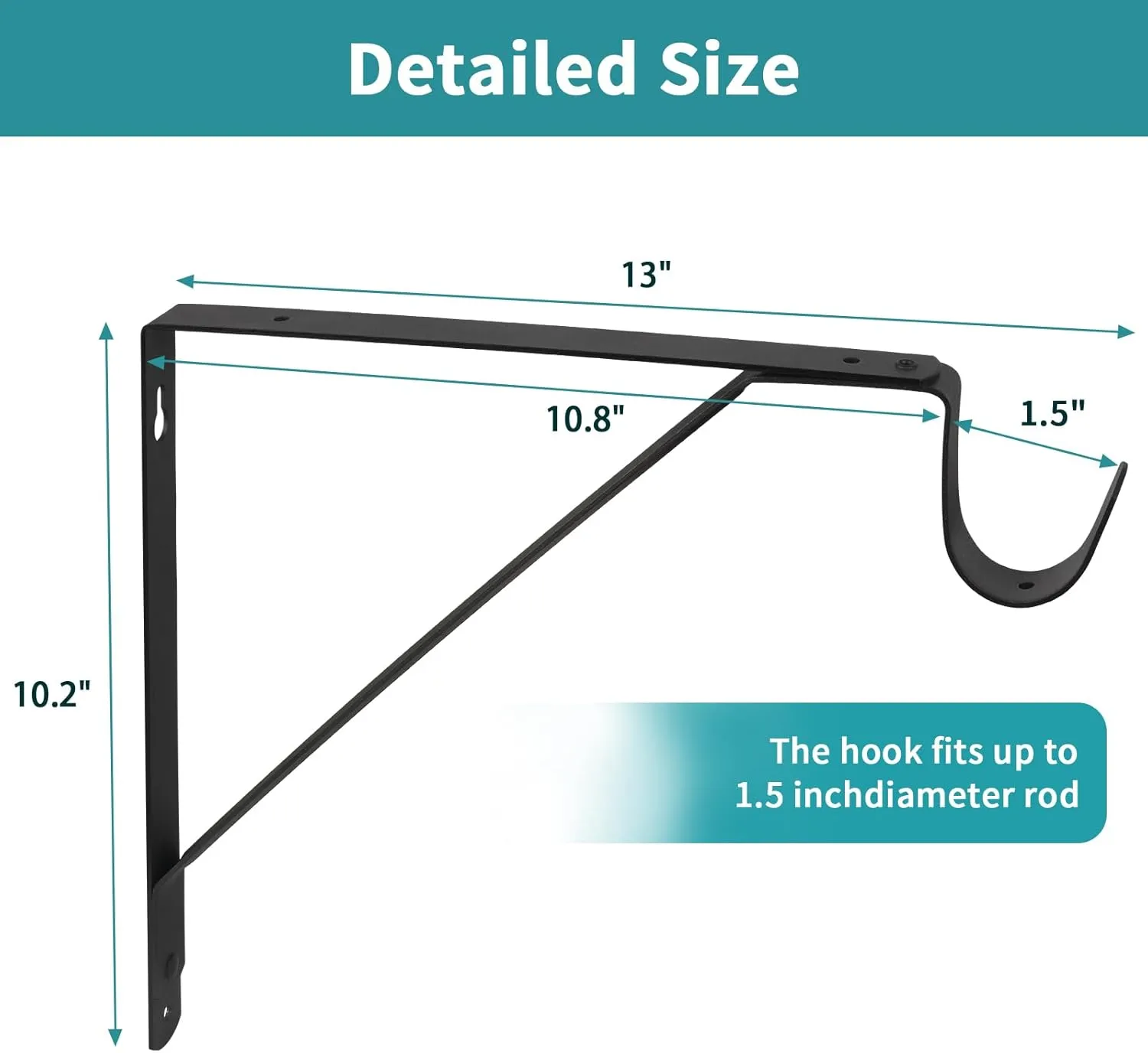 Closet Rod Bracket, Heavy Duty Closet Brackets with Rod Holder, Black Shelf Bracket Wall Mounted Closet Rod Support Bracket Clothes Hanger for Shelf Storage and Closet Rod, 4 Pack
