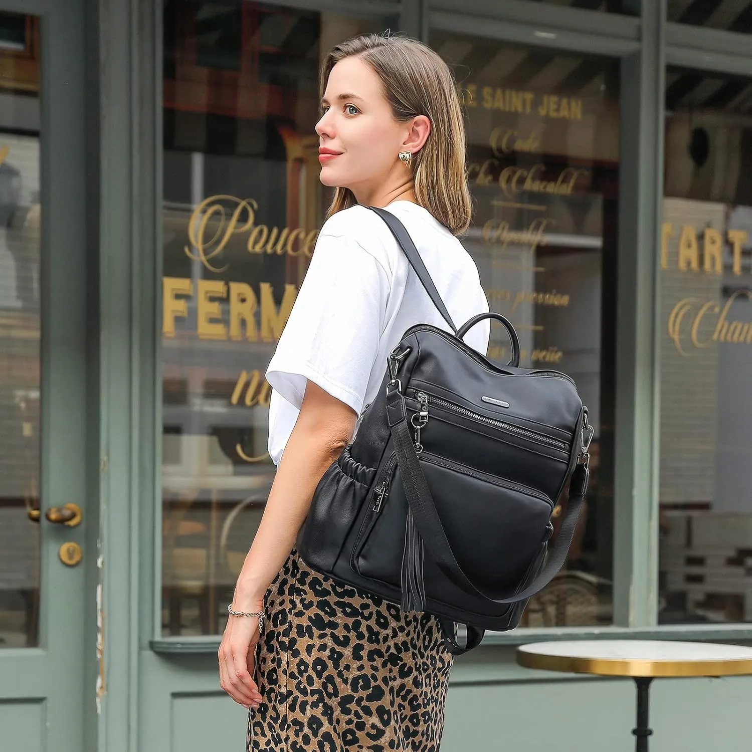 CLUCI Backpack Purse for Women Black Backpack Leather Large Travel Fashion Designer Convertible Ladies Work Bags