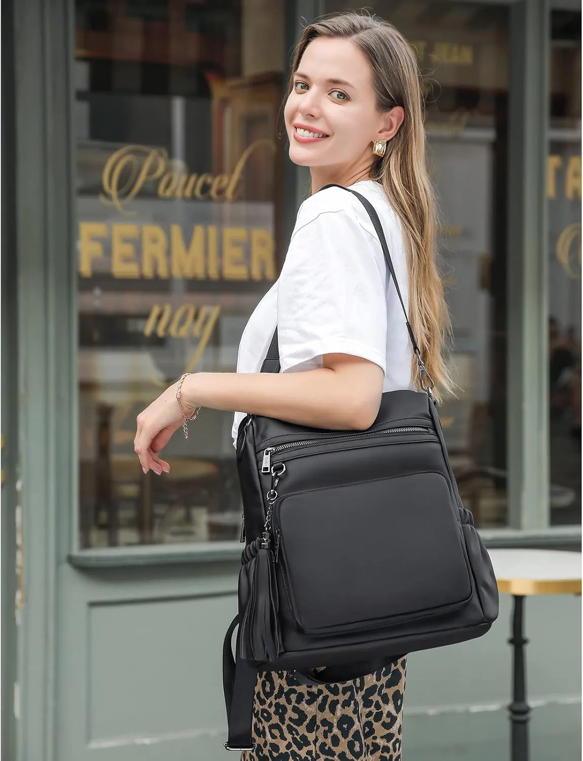 CLUCI Backpack Purse for Women Black Backpack Leather Large Travel Fashion Designer Convertible Ladies Work Bags