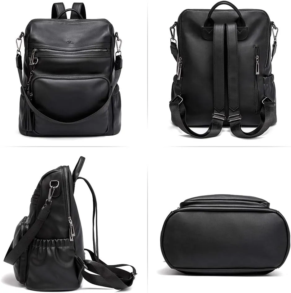 CLUCI Backpack Purse for Women Black Backpack Leather Large Travel Fashion Designer Convertible Ladies Work Bags
