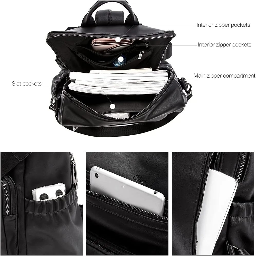 CLUCI Backpack Purse for Women Black Backpack Leather Large Travel Fashion Designer Convertible Ladies Work Bags