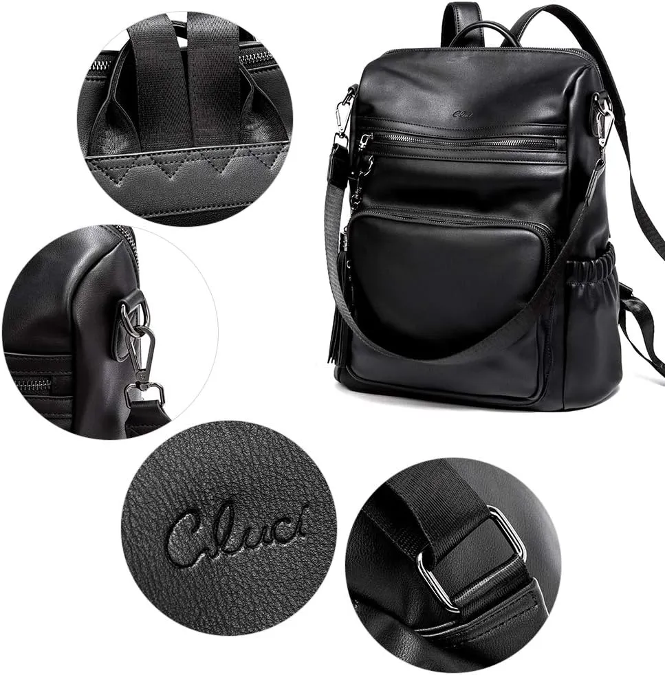 CLUCI Backpack Purse for Women Black Backpack Leather Large Travel Fashion Designer Convertible Ladies Work Bags