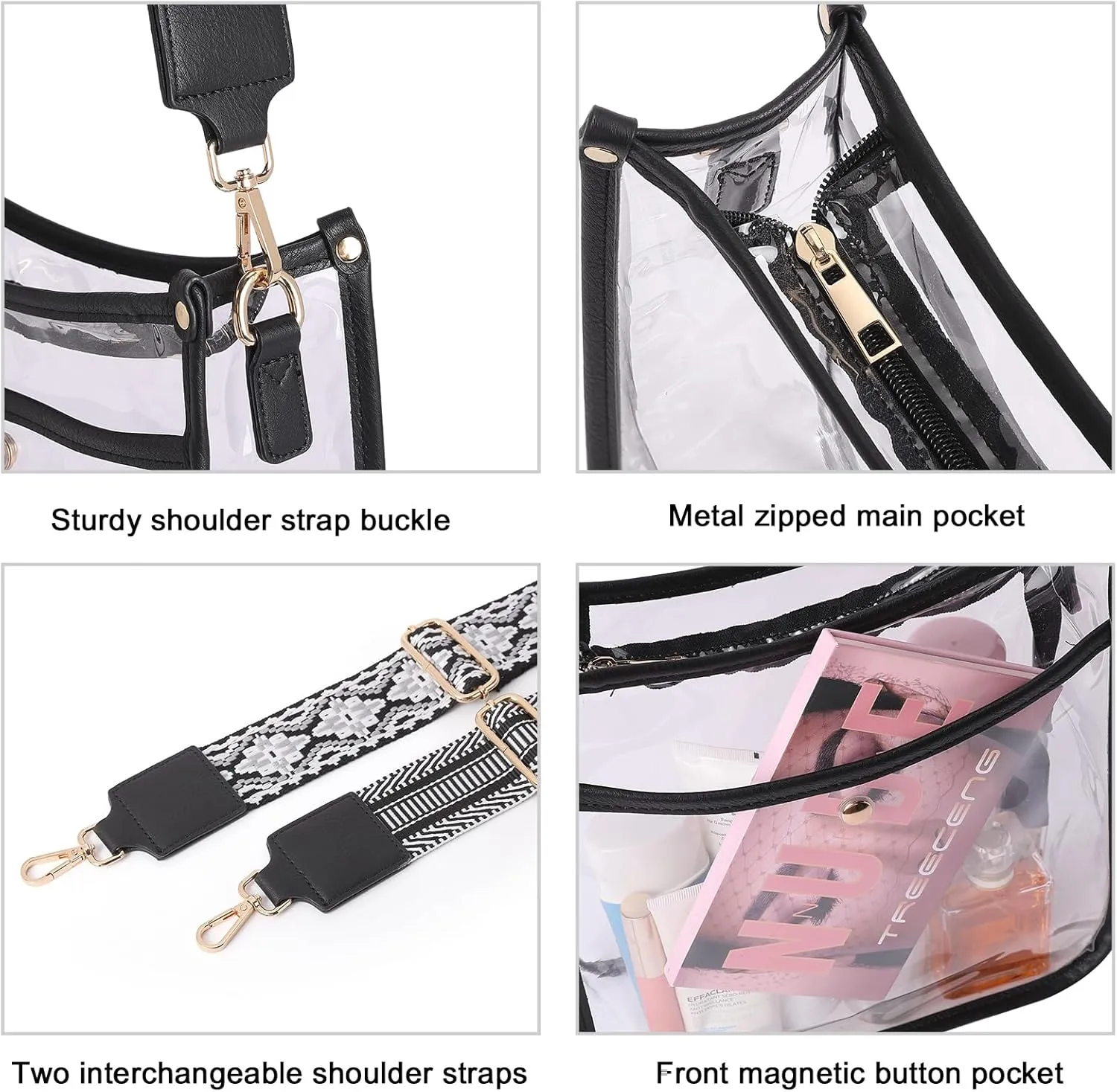 CLUCI Clear Purse,Clear Bag For Stadium Events,Stadium Approved Crossbody Bag Purses for Women with Adjustable Strap