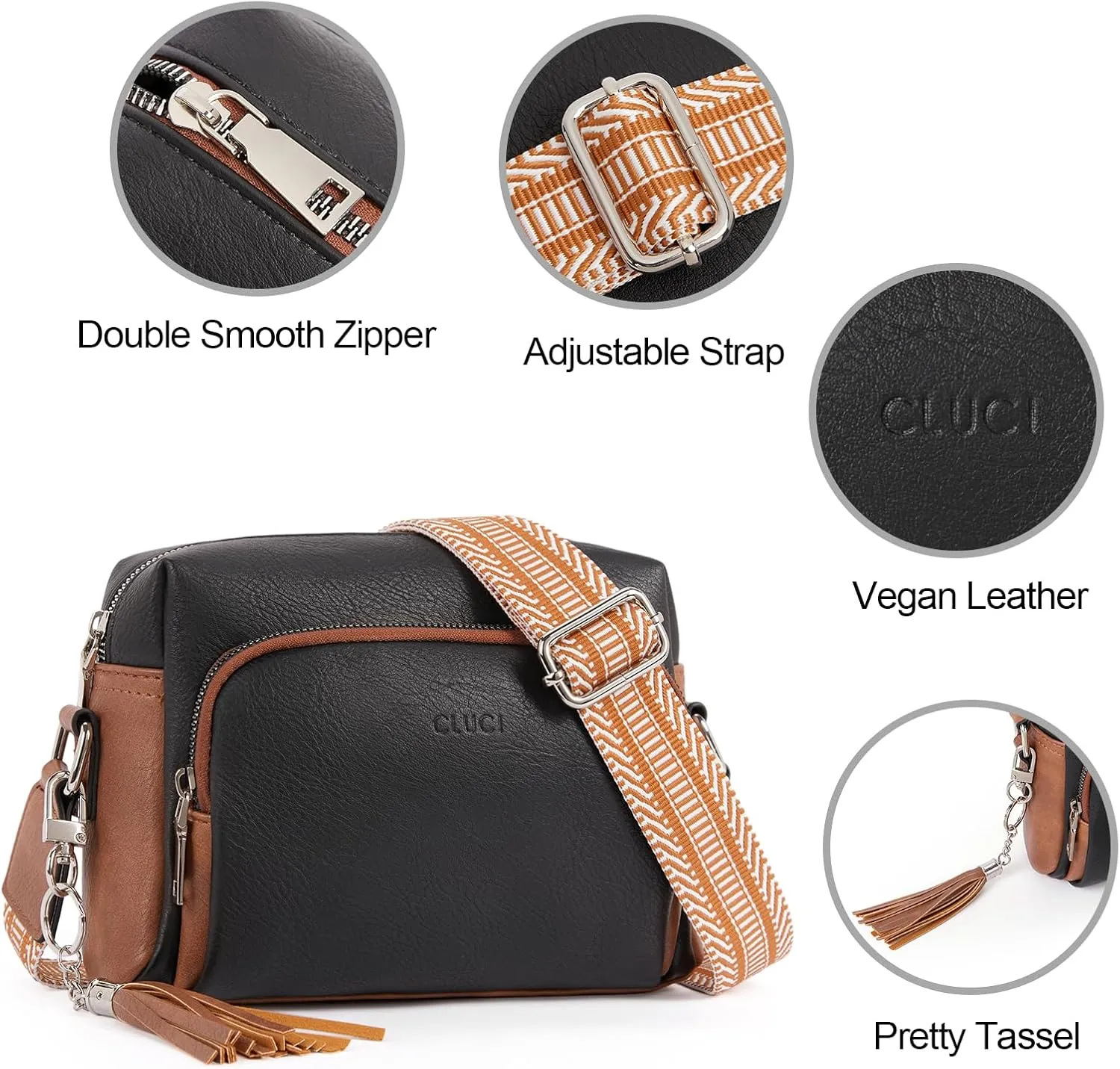 CLUCI Crossbody Bags for Women, Vegan Leather Shoulder Handbags，Purses for Women with Adjustable Wide Strap