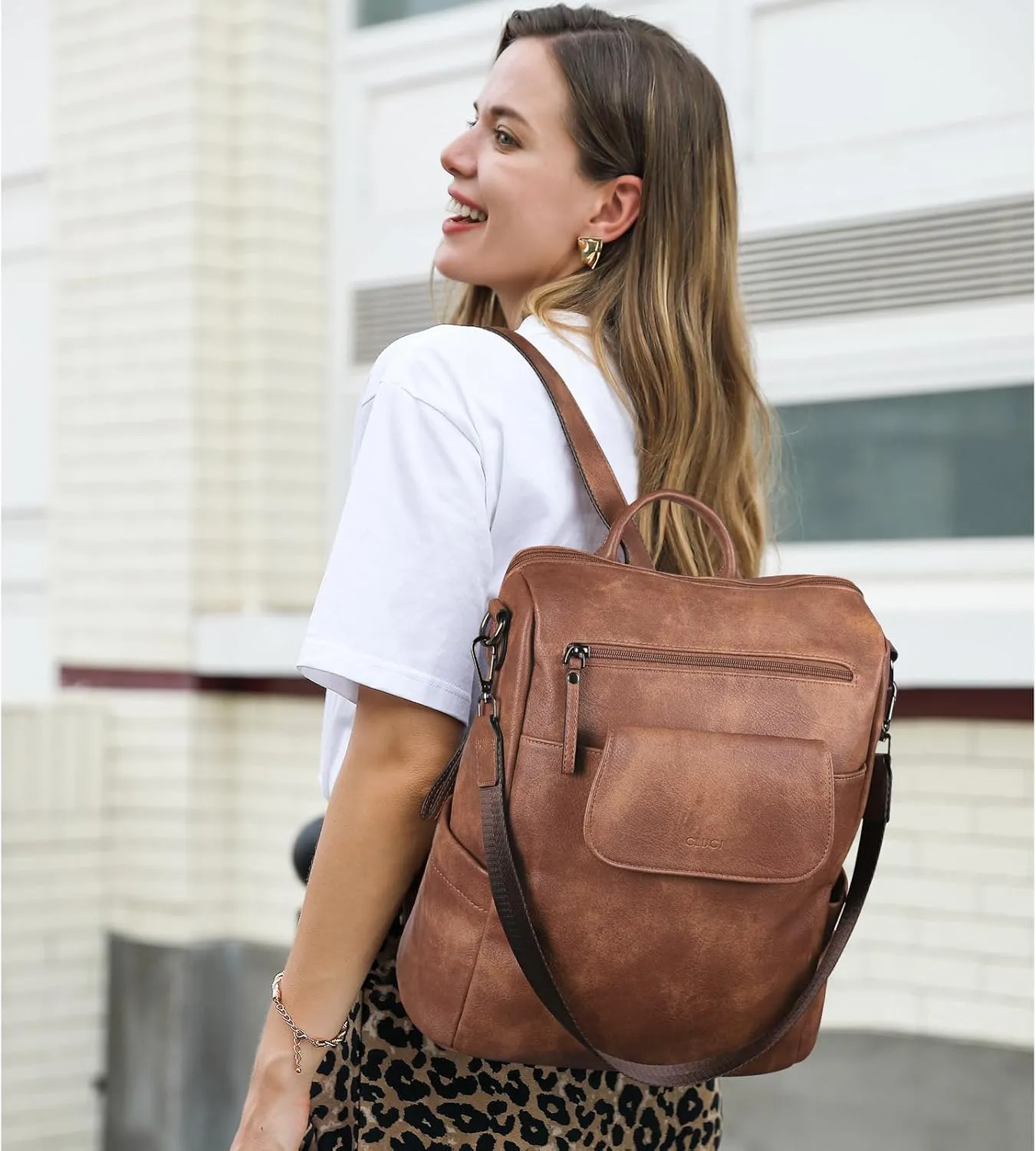 CLUCI Leather Backpack Purse for Women, Large Fashion Convertible Anti-theft, Travel Backpack Purses