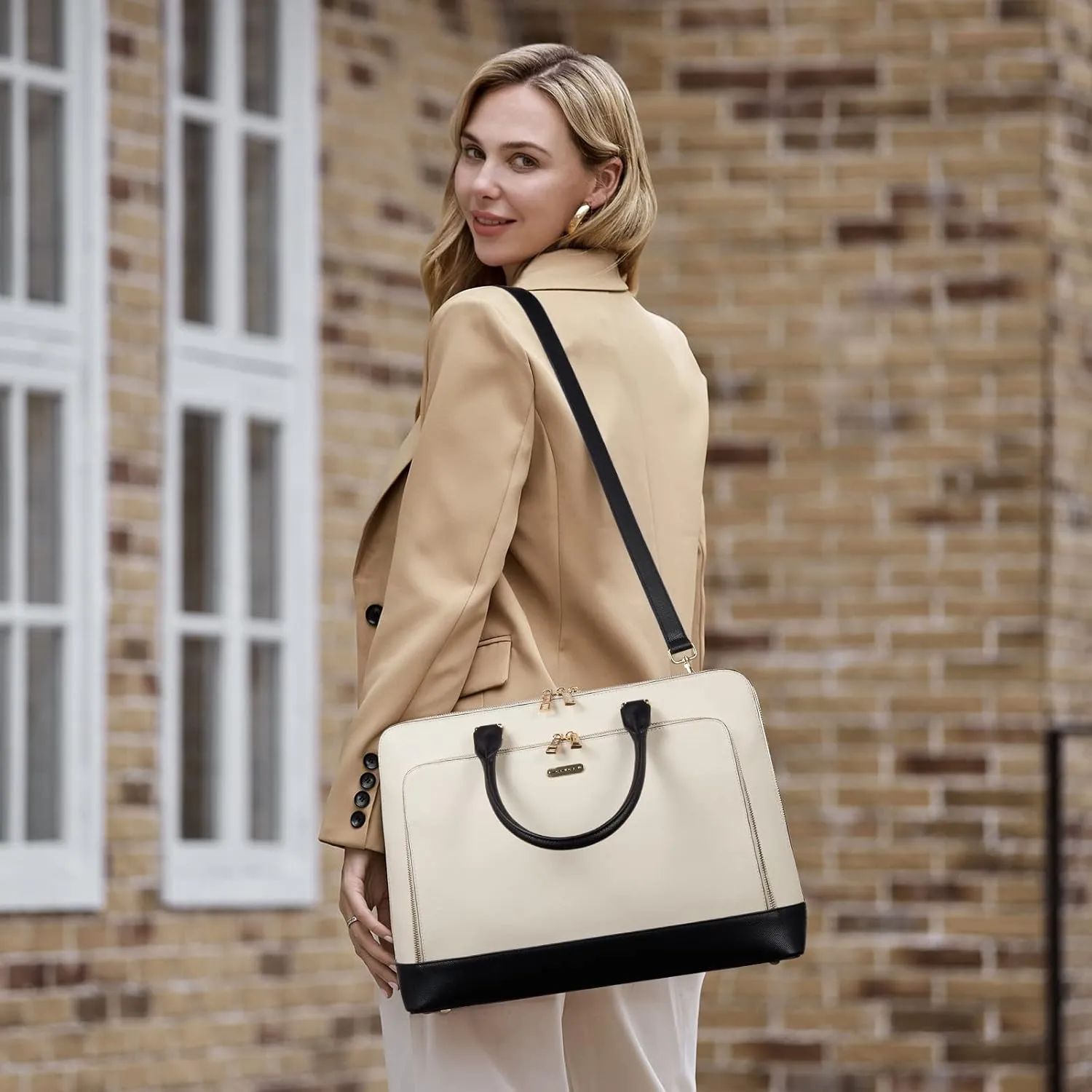 CLUCI Leather Briefcase for Women 15.6 Inch Laptop Business Computer Ladies Stylish Work Handbags Shoulder Bag