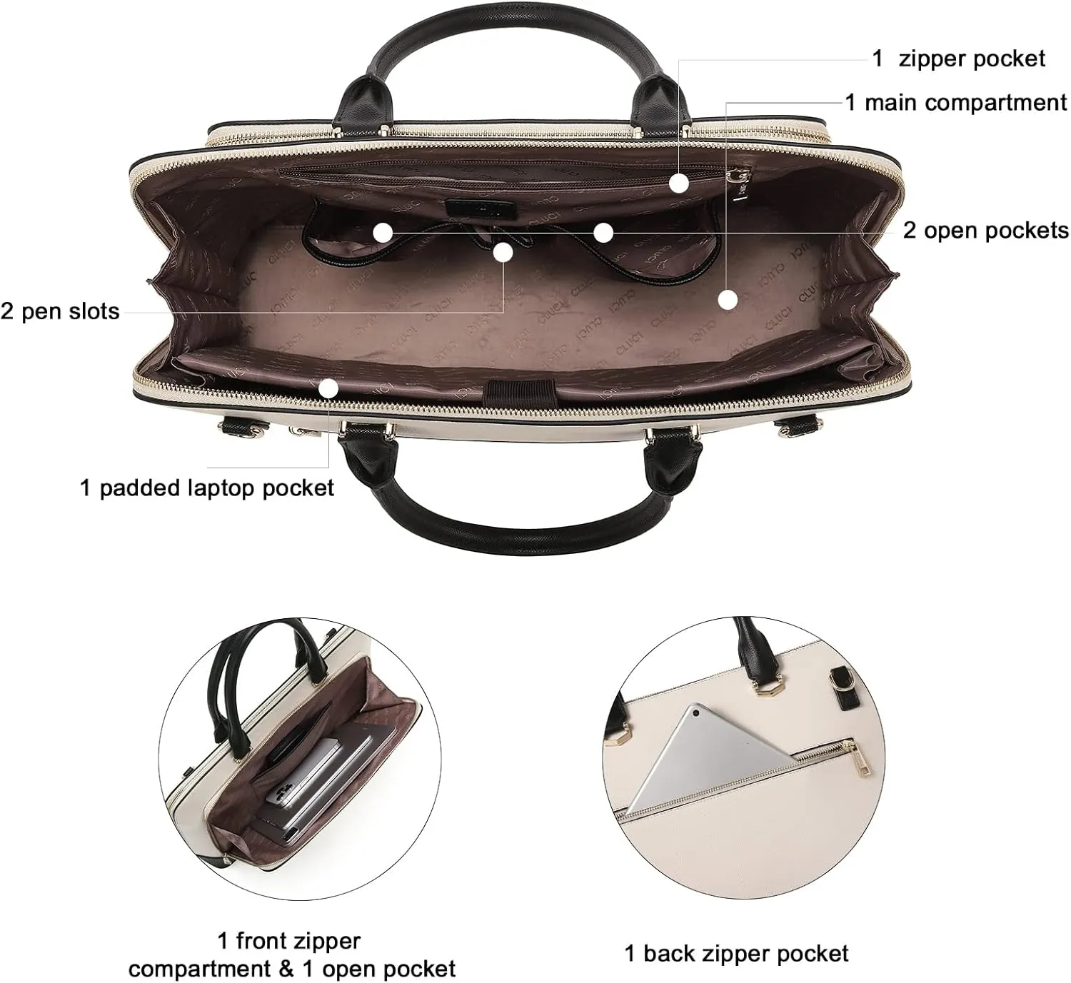 CLUCI Leather Briefcase for Women 15.6 Inch Laptop Business Computer Ladies Stylish Work Handbags Shoulder Bag