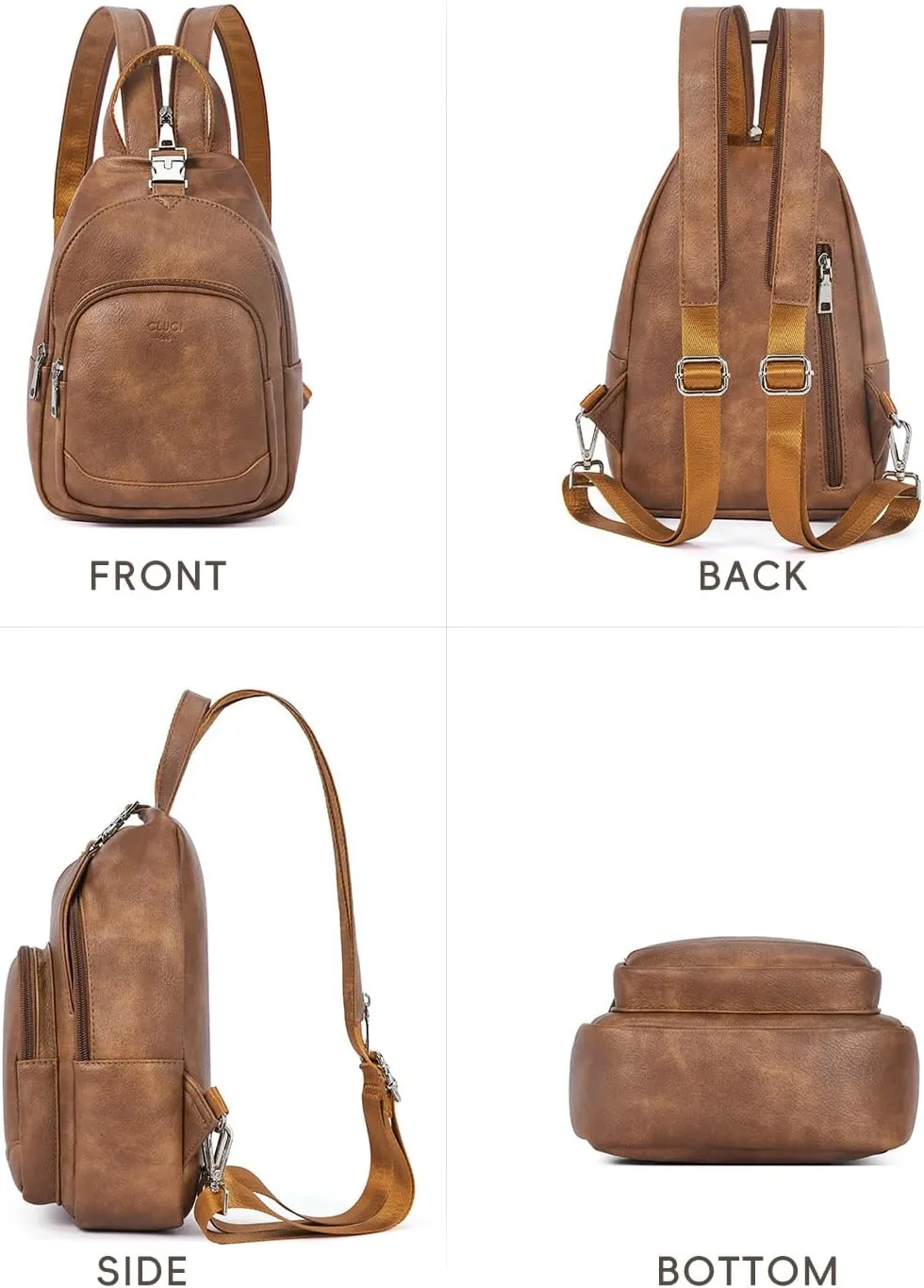 CLUCI Leather Sling Backpack for Women - Small Convertible Crossbody Bag for Travel