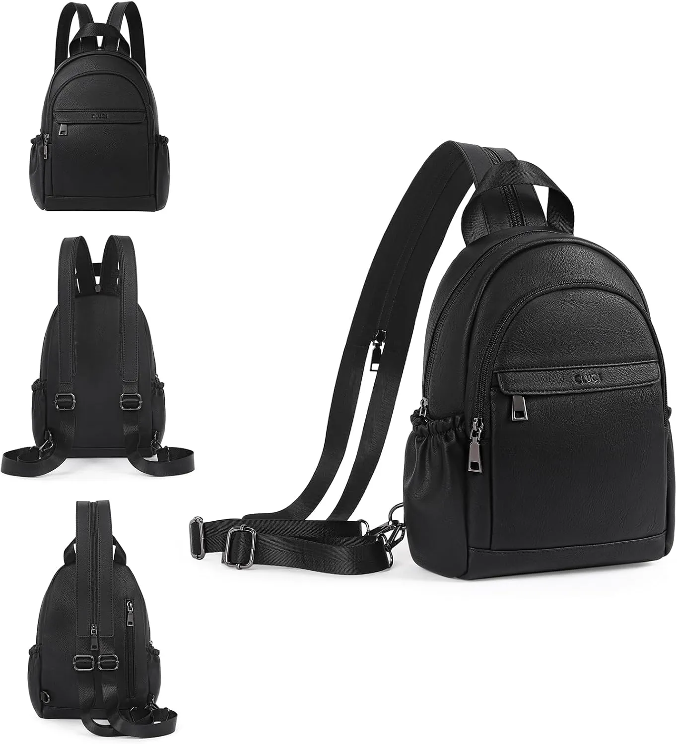 CLUCI Leather Sling Backpack for Women - Small Convertible Crossbody Bag for Travel