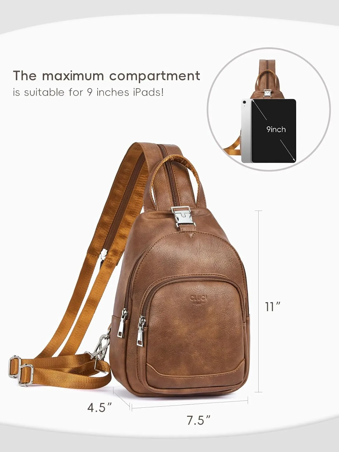 CLUCI Leather Sling Backpack for Women - Small Convertible Crossbody Bag for Travel
