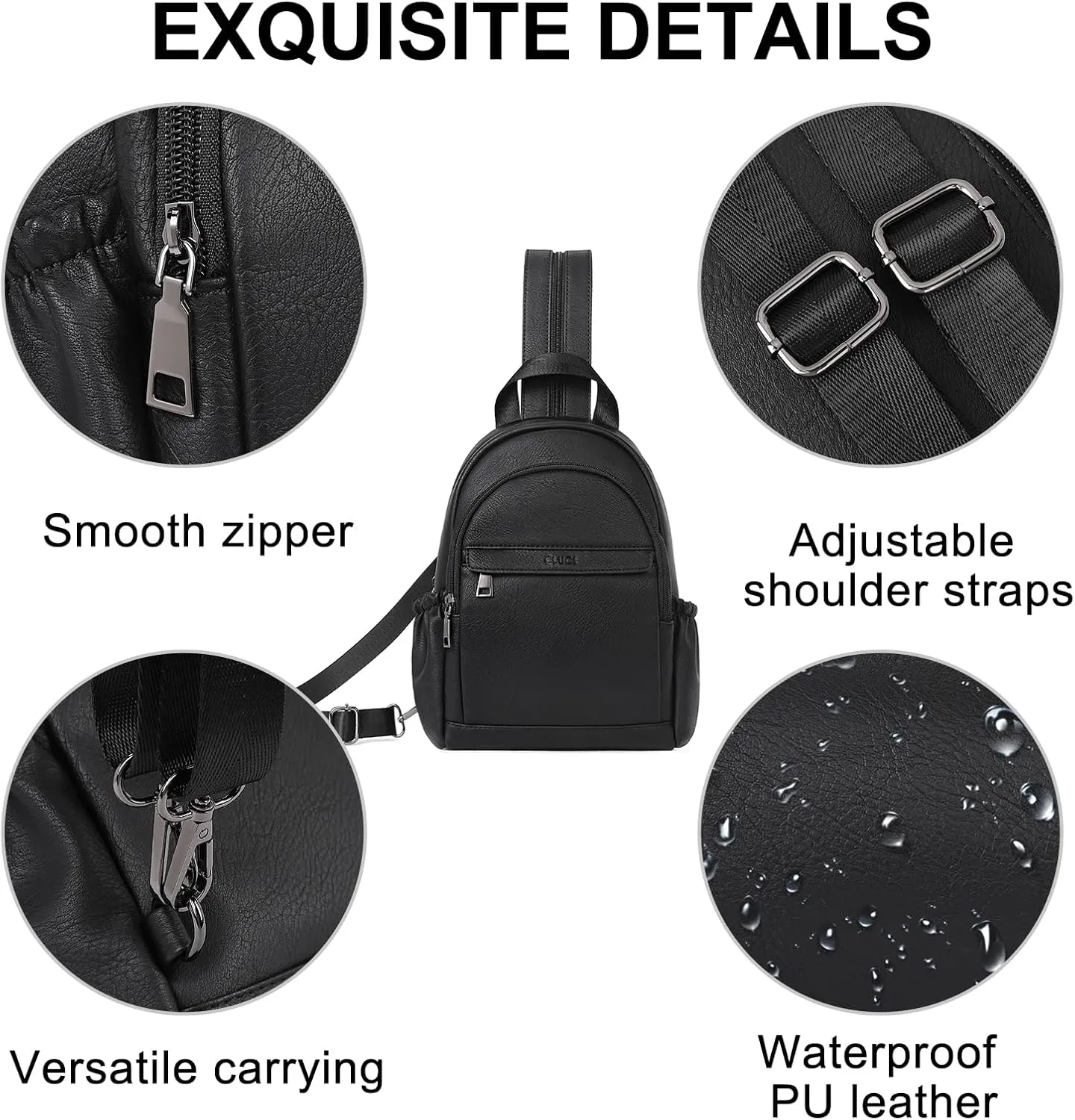 CLUCI Leather Sling Backpack for Women - Small Convertible Crossbody Bag for Travel