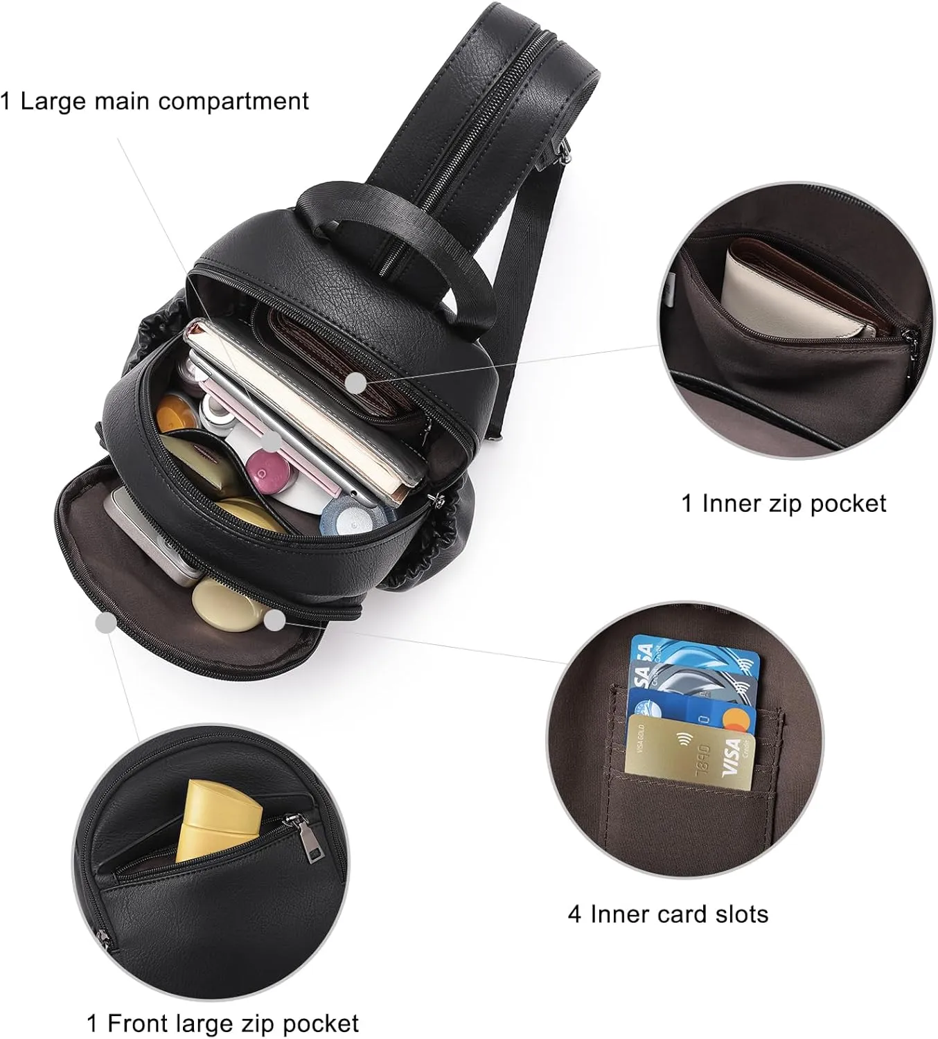 CLUCI Leather Sling Backpack for Women - Small Convertible Crossbody Bag for Travel