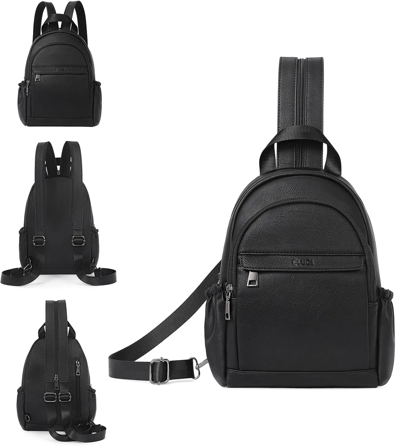 CLUCI Leather Sling Backpack for Women - Small Convertible Crossbody Bag for Travel