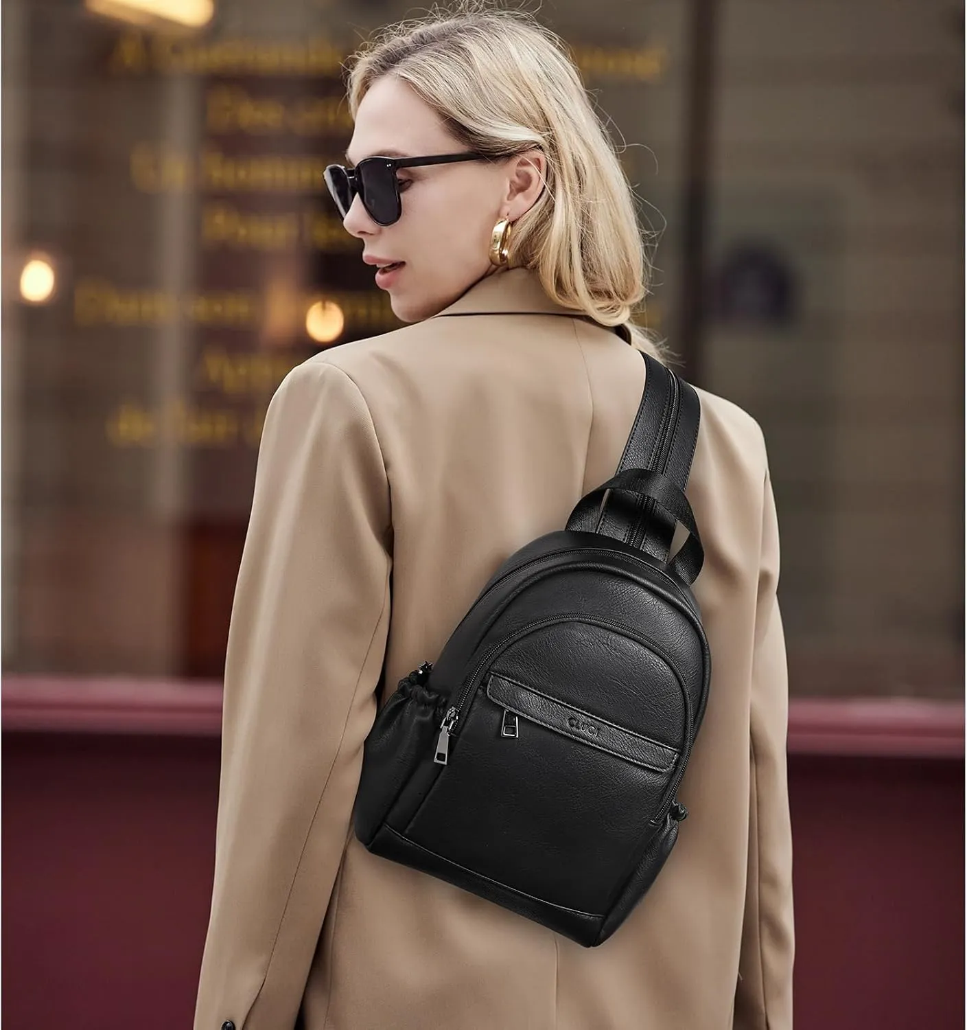 CLUCI Leather Sling Backpack for Women - Small Convertible Crossbody Bag for Travel