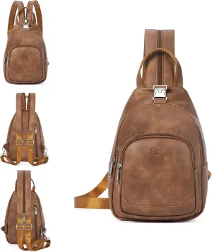 CLUCI Leather Sling Backpack for Women - Small Convertible Crossbody Bag for Travel