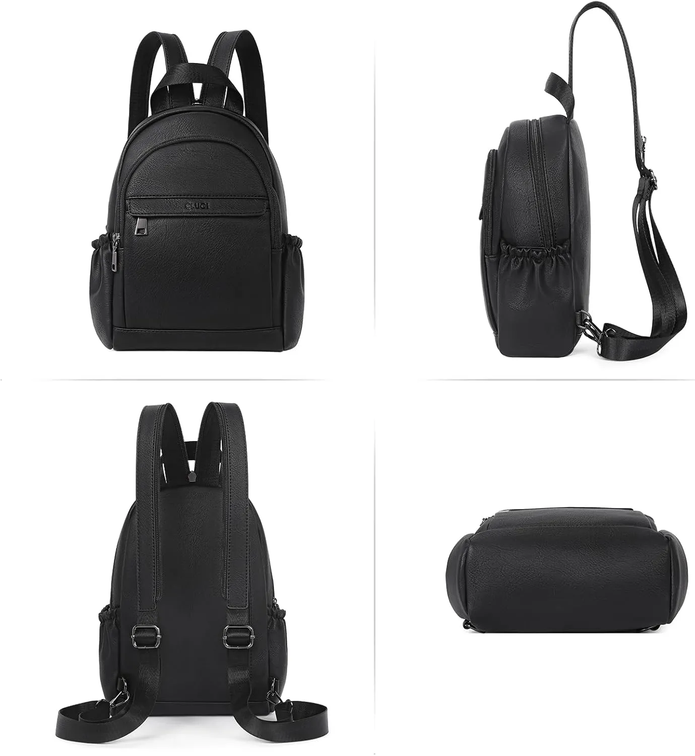CLUCI Leather Sling Backpack for Women - Small Convertible Crossbody Bag for Travel