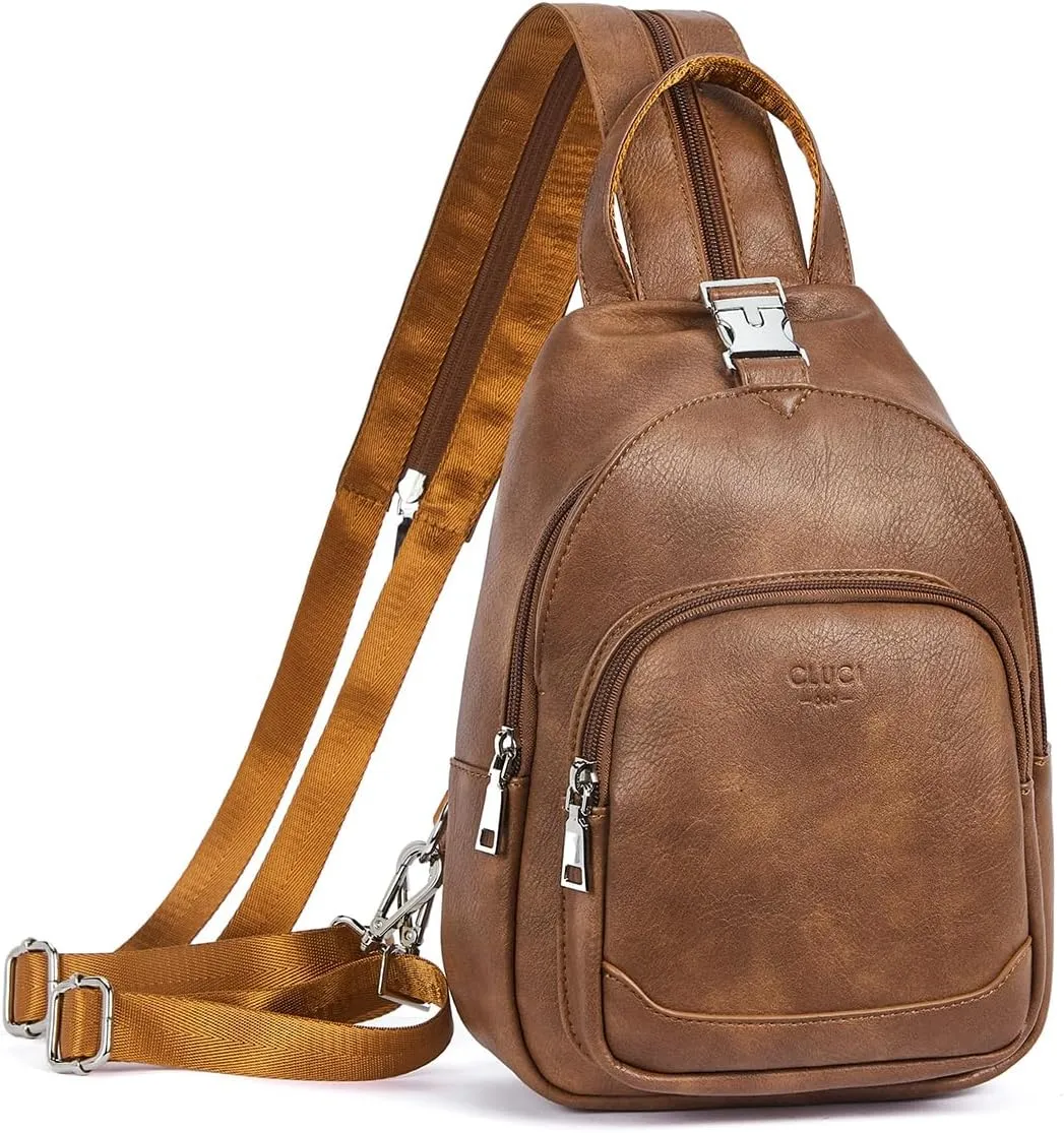CLUCI Leather Sling Backpack for Women - Small Convertible Crossbody Bag for Travel