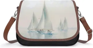 Coastal Sailing Seascape Boats Women's Crossbody Bags PU Leather Bag Handbags Mini Shoulder Bag Messenger Bag