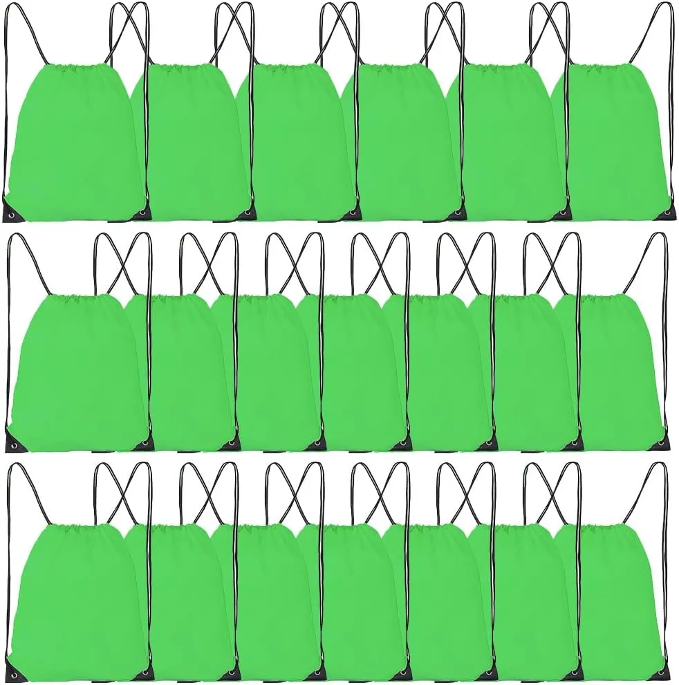 CODOBON 20 Pcs Drawstring Bags, Bulk Drawstring Backpack, Nylon Cinch Draw String Sport Bag, Green