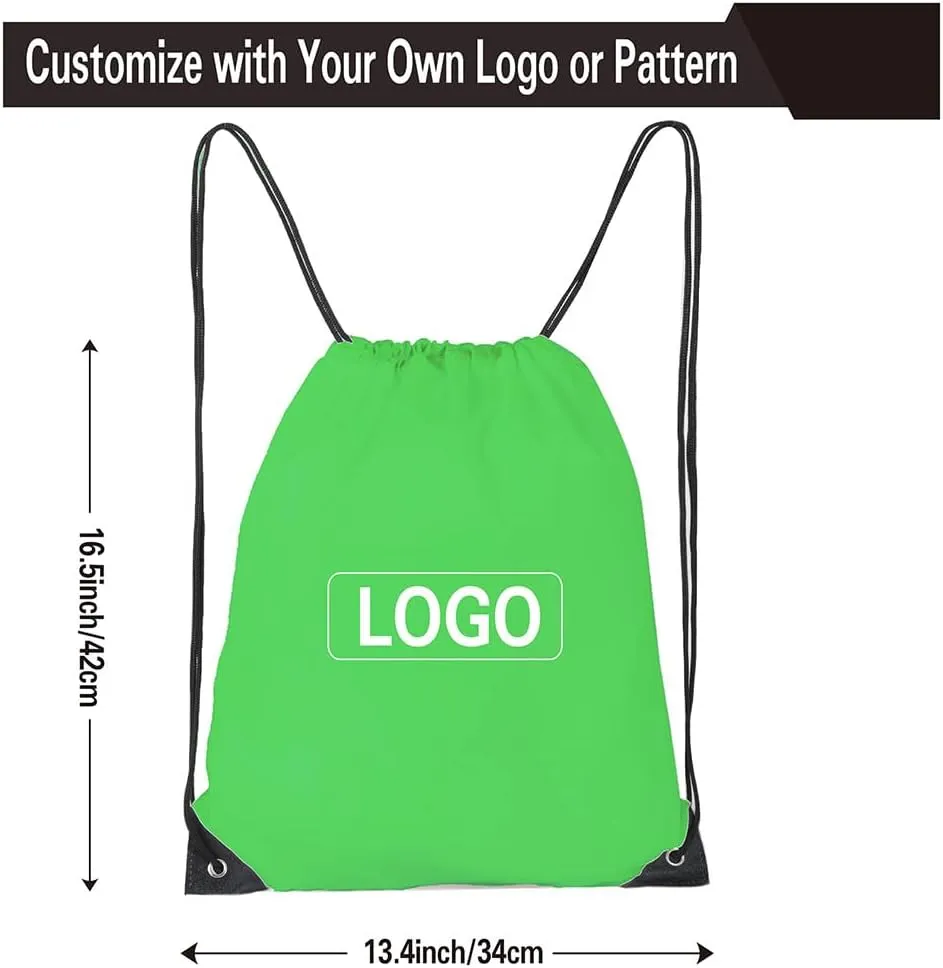 CODOBON 20 Pcs Drawstring Bags, Bulk Drawstring Backpack, Nylon Cinch Draw String Sport Bag, Green
