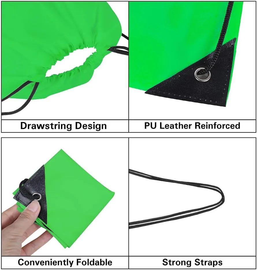 CODOBON 20 Pcs Drawstring Bags, Bulk Drawstring Backpack, Nylon Cinch Draw String Sport Bag, Green