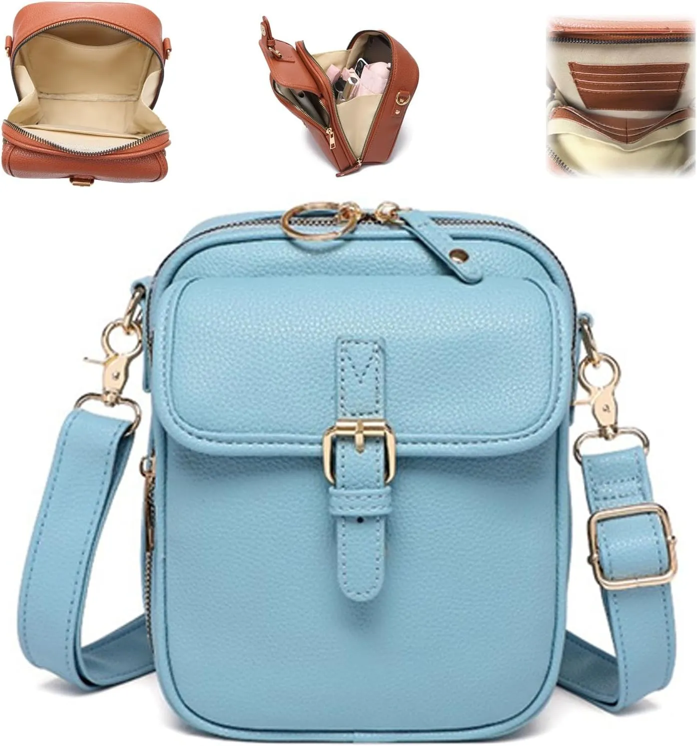 Collaboraten1 Crossbody Leather Bag, Tojoyride Crossbody Leather Bag, with Built in Wallet, Large Capacity with 10 Card Slots