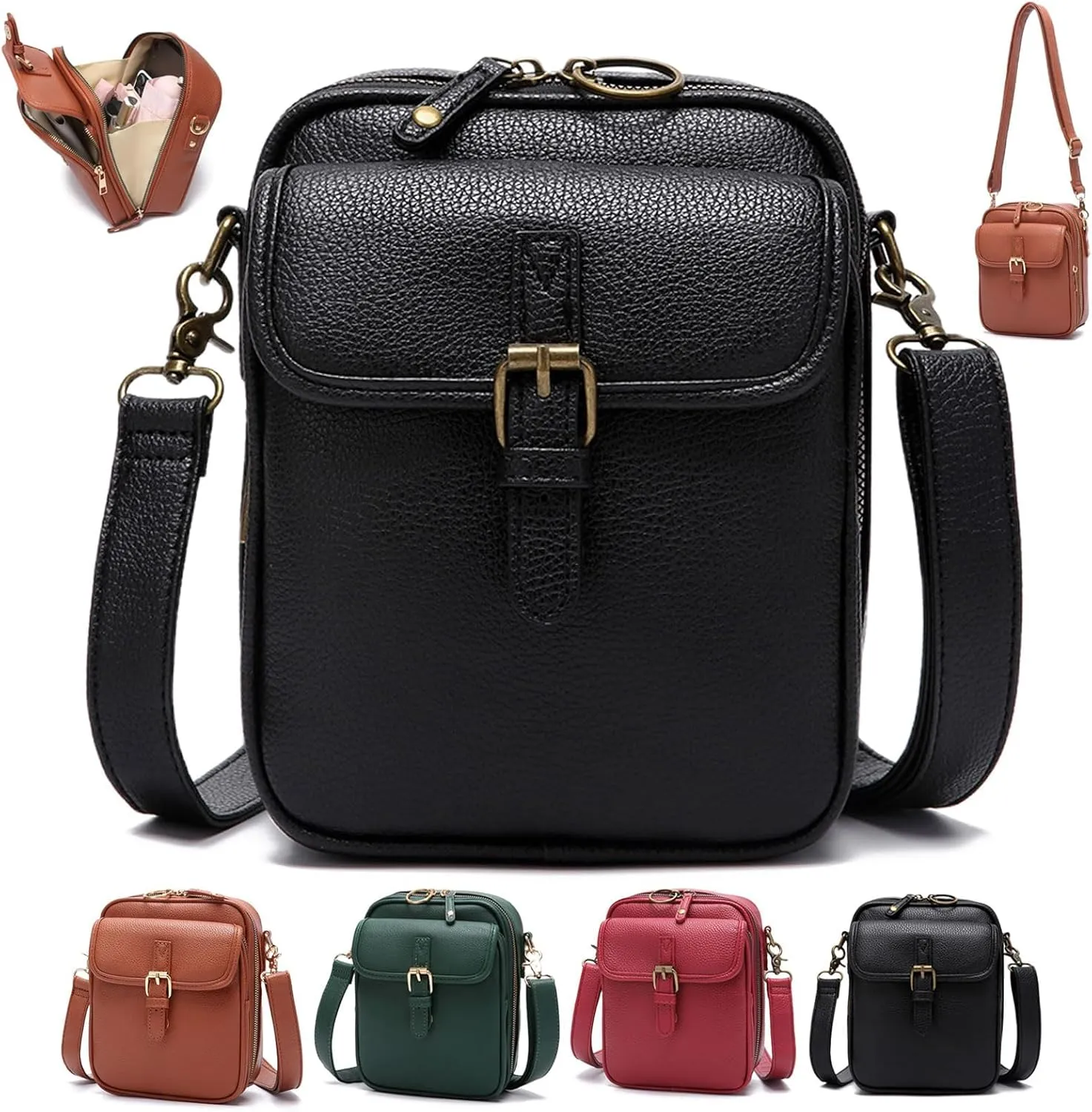 Collaboraten1 Crossbody Leather Bag, Urvashi Crossbody Bag, Vintage Anti Theft Shoulder Purse, Built in Wallet