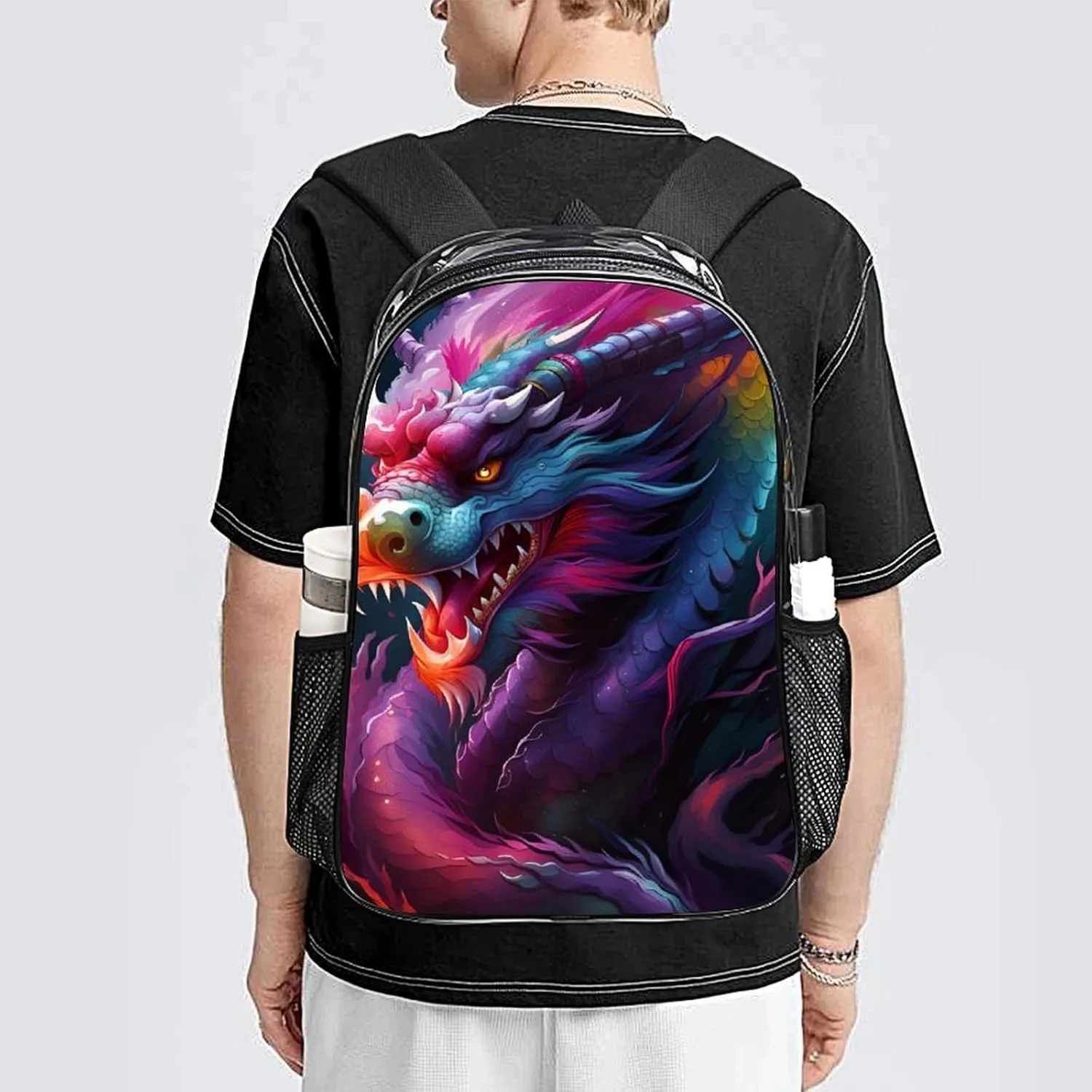 Colorful Dragon King Art Rucksacks Lightweight Multipurpose Anti-Theft Shoulder Bag Large Capacity Business Computer Bag Transparent Bag