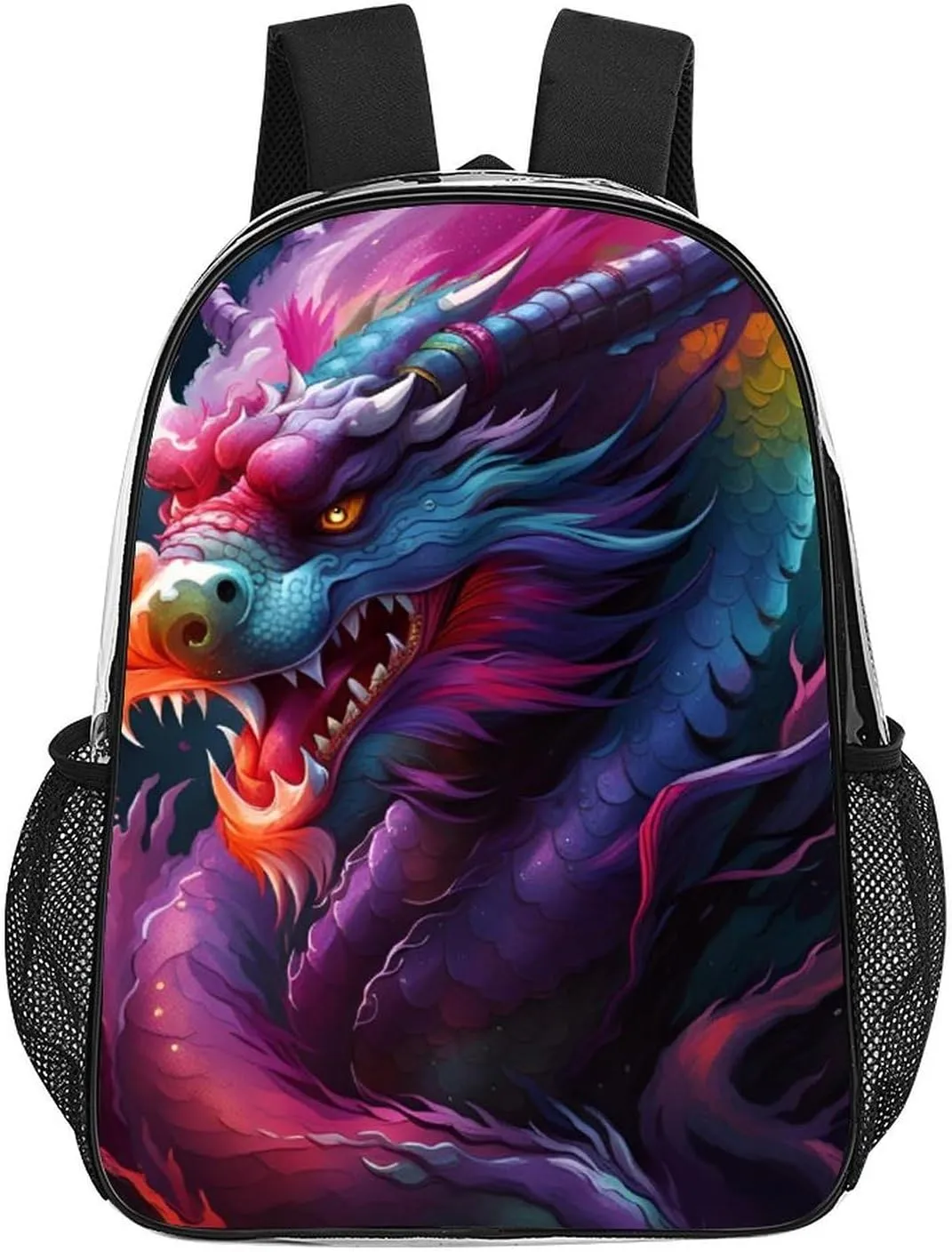 Colorful Dragon King Art Rucksacks Lightweight Multipurpose Anti-Theft Shoulder Bag Large Capacity Business Computer Bag Transparent Bag