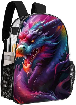 Colorful Dragon King Art Rucksacks Lightweight Multipurpose Anti-Theft Shoulder Bag Large Capacity Business Computer Bag Transparent Bag