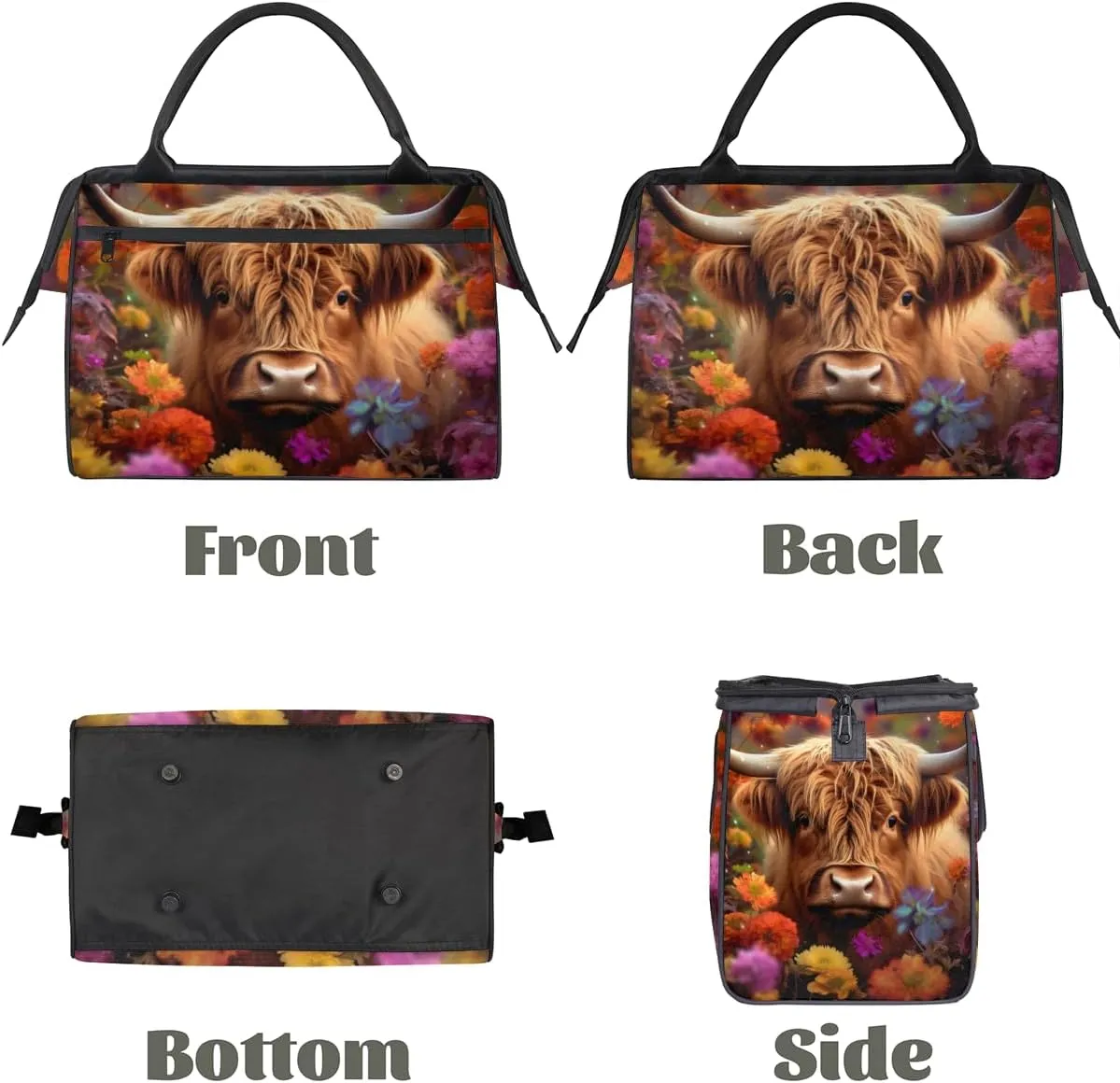 Colorful Flower Alpine Cow Weekender Overnight Bag for Women Waterproof Carry On Travel Duffle Bags with Pocket Lightweight Sports Gym Tote Bag Large Luggage Workout Personal Item Hospital Bags