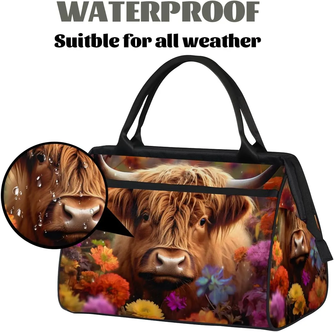 Colorful Flower Alpine Cow Weekender Overnight Bag for Women Waterproof Carry On Travel Duffle Bags with Pocket Lightweight Sports Gym Tote Bag Large Luggage Workout Personal Item Hospital Bags